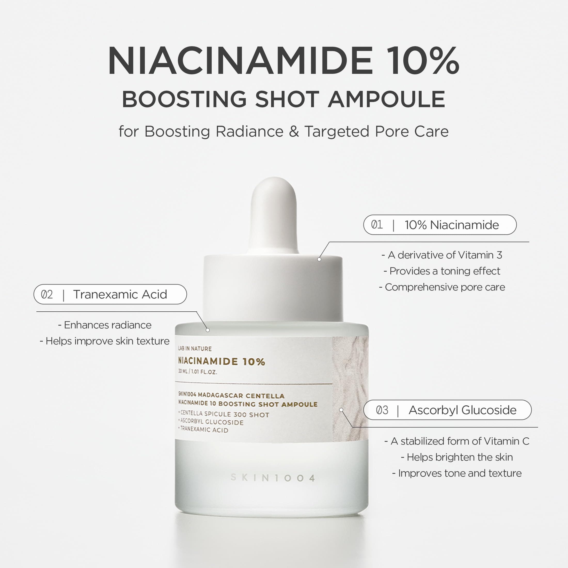 SKIN1004 Madagascar Centella Niacinamide 10% Boosting Shot Ampoule, 30ml