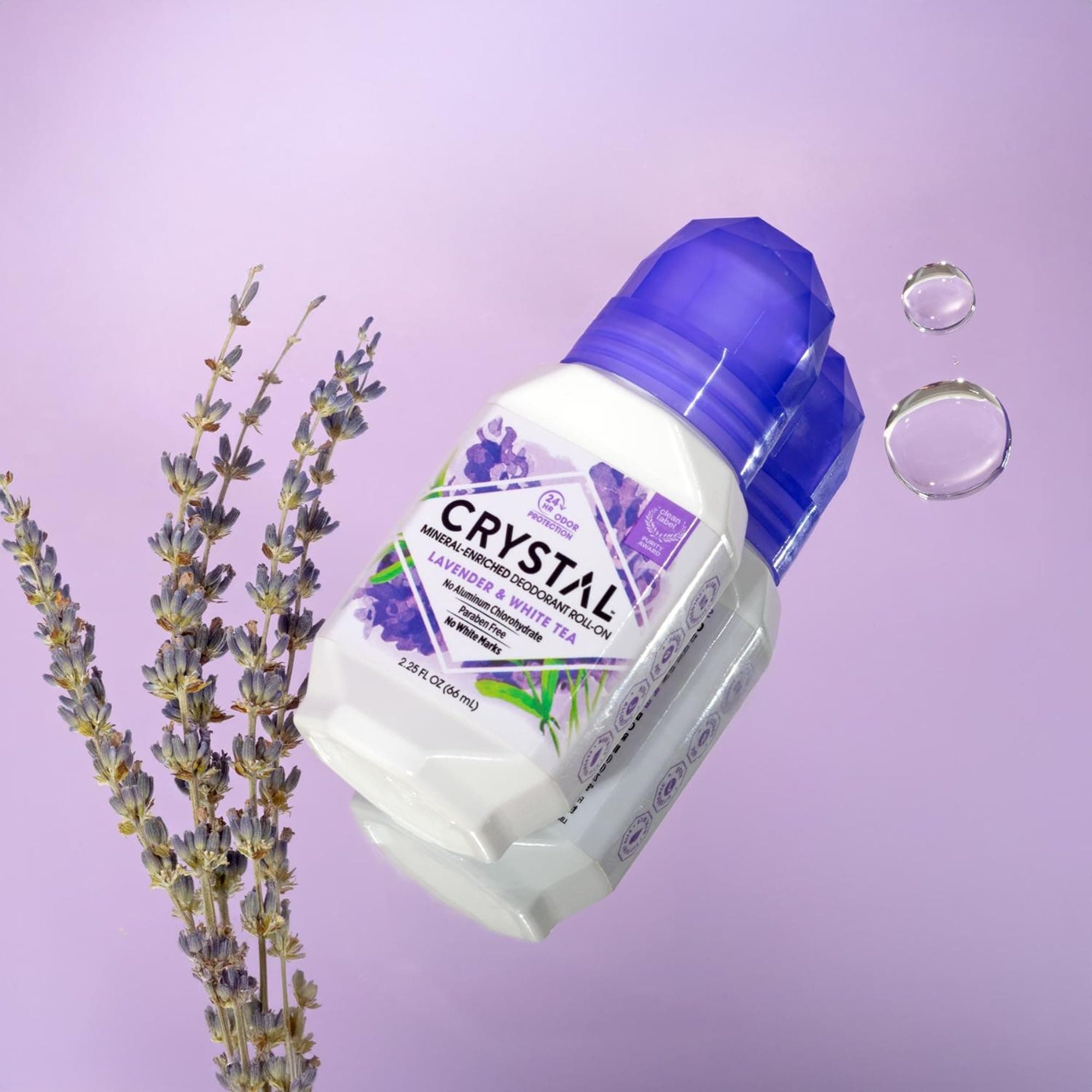 Crystal Essence Deodorant Roll-On, Lavendel und weißer Tee, 75 ml