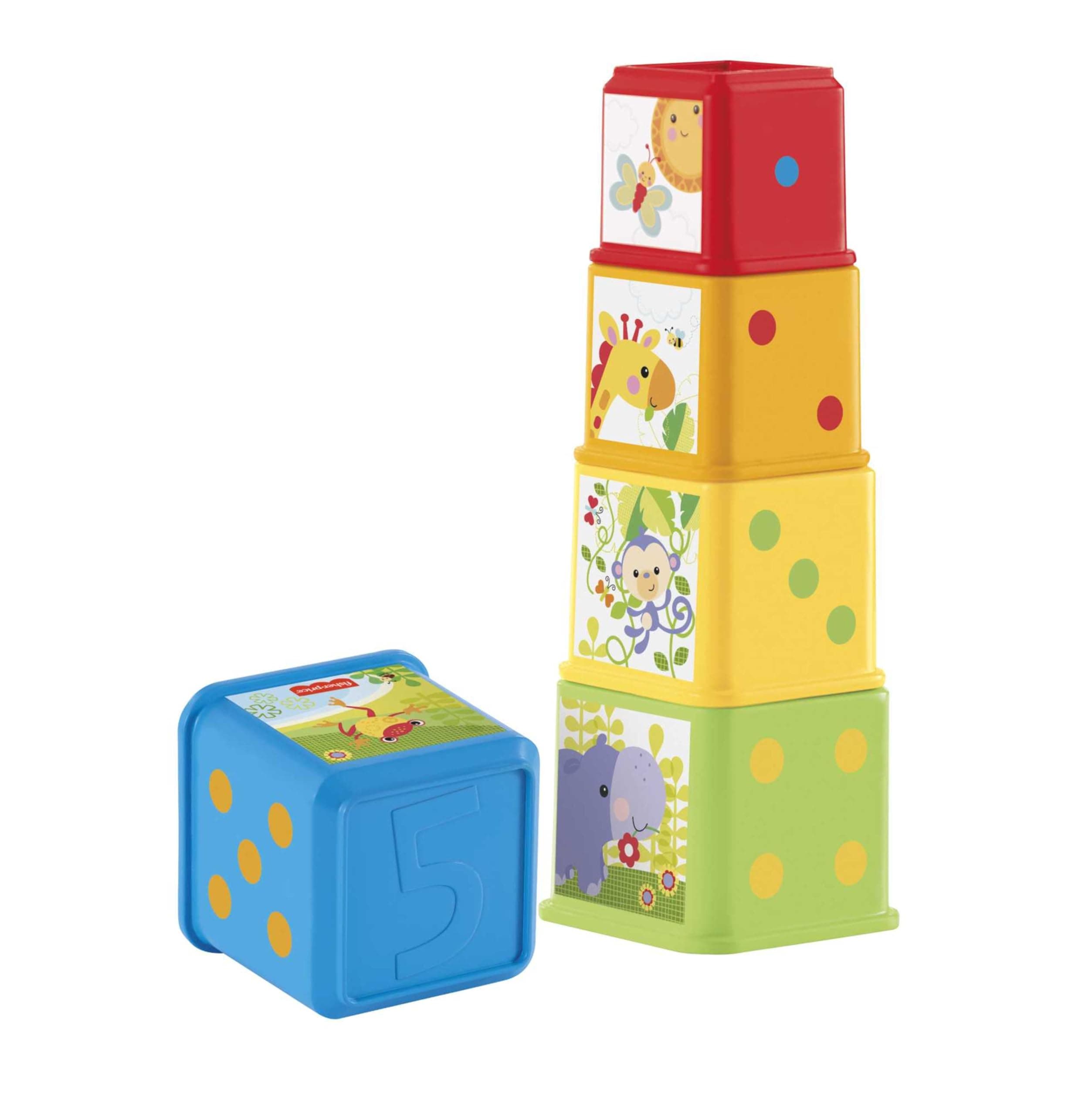 Fisher-Price Kraukšķīgie kluči - 5 kluči ar figūrām, cipariem un priekšmetiem