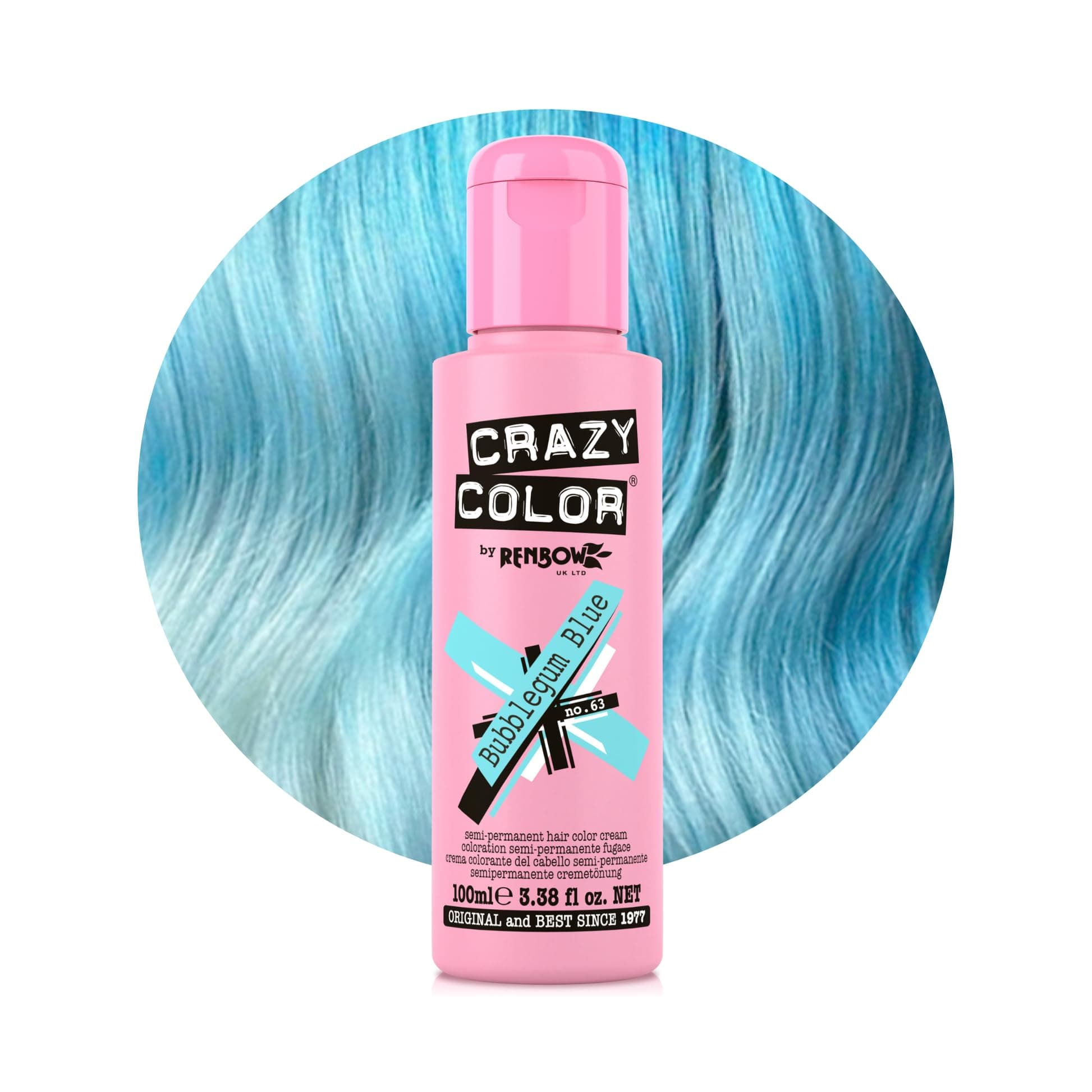 Crazy Color Renbow Semi Permanent Hair Color Cream Bubblegum Blue No.63