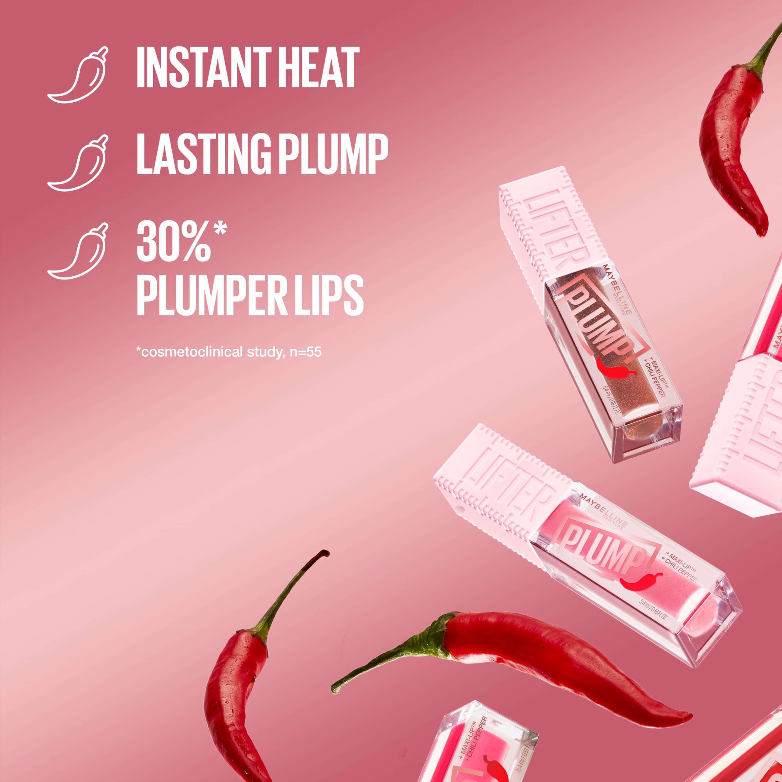 Maybelline New York Glänzender Lipgloss für sichtbar vergrößerte Lippen, Falten mildernd, Mit Maxilip und Chili, Lifter Plump, Farbe: Nr. 004 Red Flag, 1 x 5,4 ml