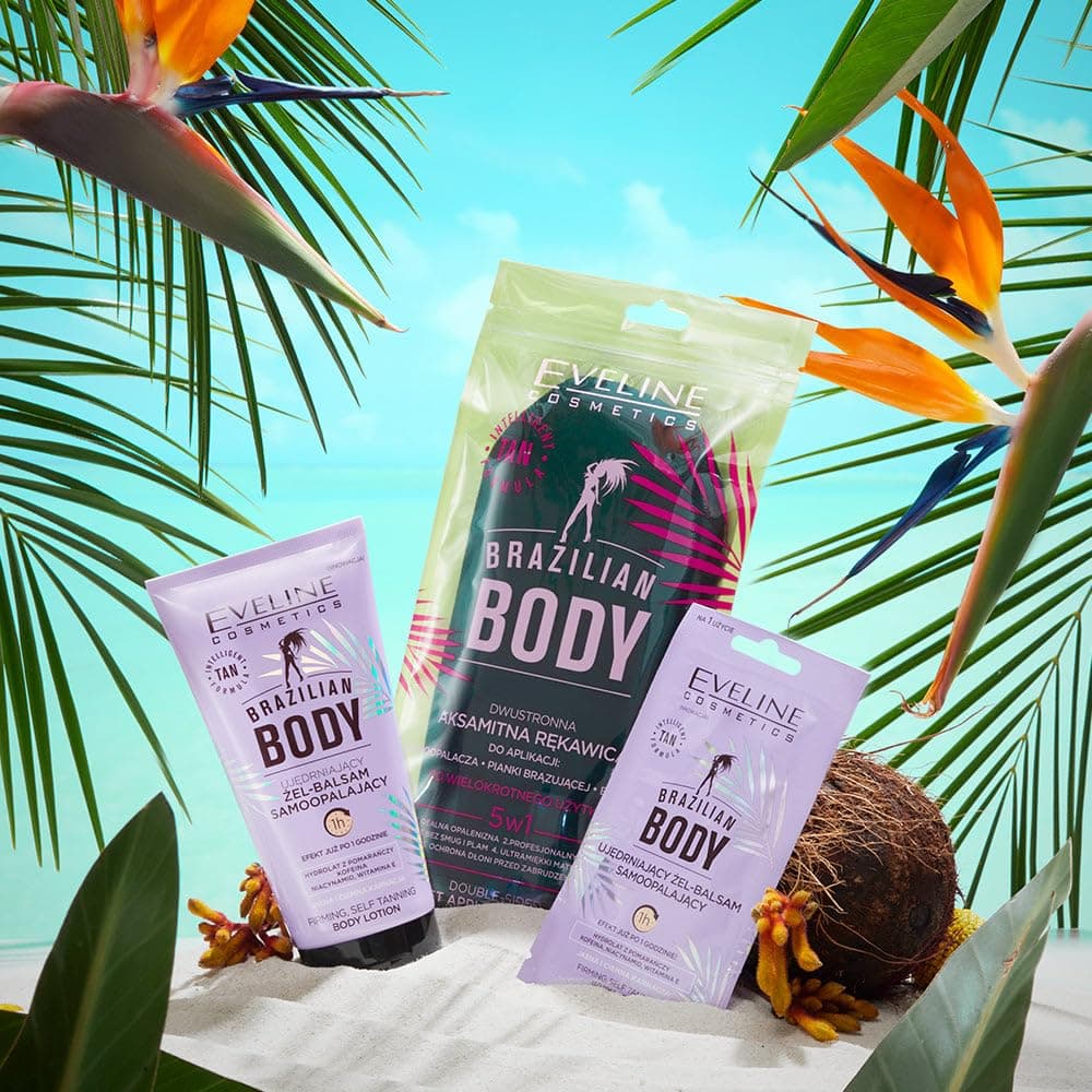 Eveline Cosmetics Brazilian Body Firming Selbstbräunungs-Gel-Balsam mit Erythrulose, DHA & Vitamin E - Vegane Formel für natürliche, strahlende Bräune & hydratisierte Haut