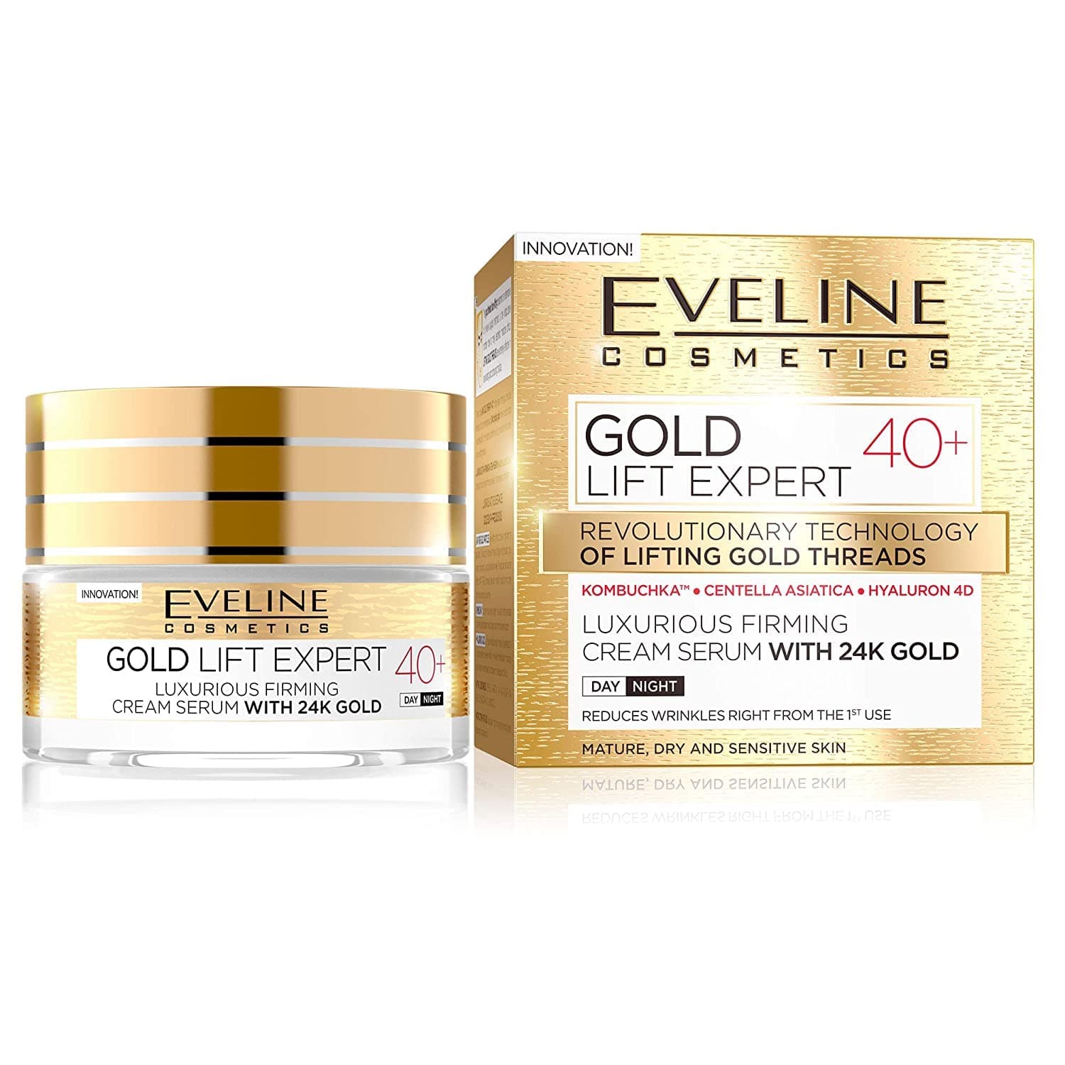 Eveline Cosmetics Gold Lift Expert Straffendes Serum-Creme 24K Gold Therapie für 40+ | Anti-Aging, Lifting & Aufhellende Gesichtsbehandlung | 50ml