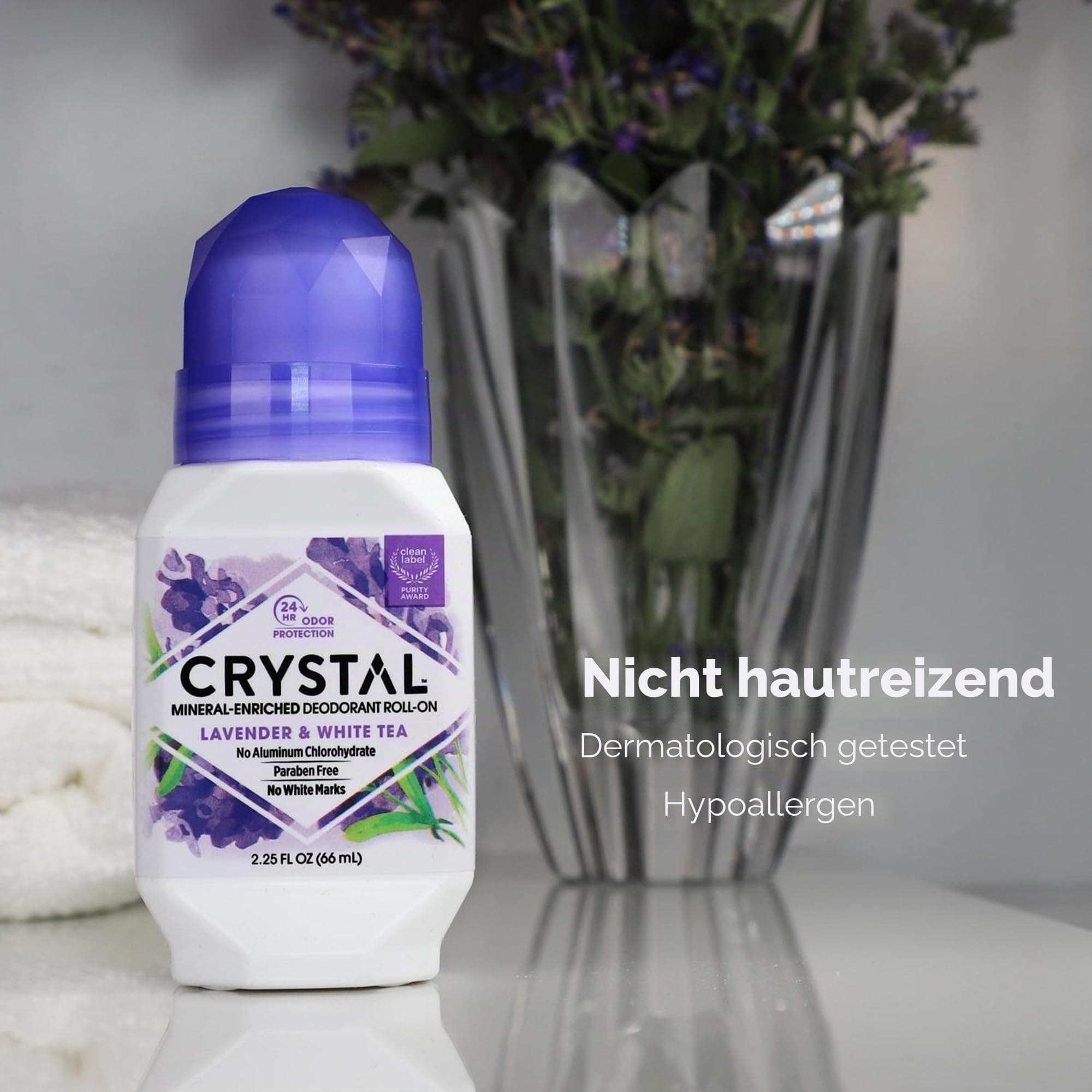 Crystal Essence Deodorant Roll-On, Lavendel und weißer Tee, 75 ml