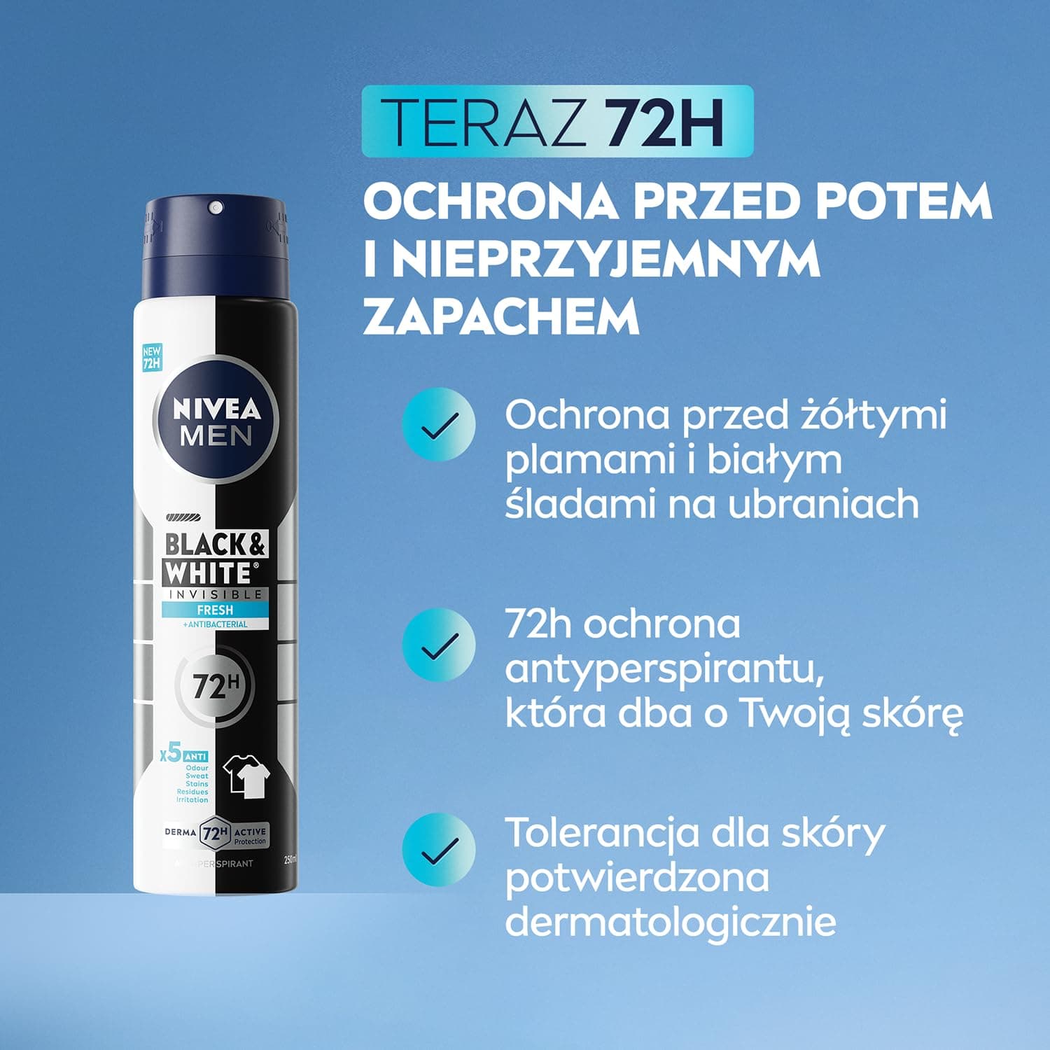 NIVEA MEN Black&White Invisible Fresh Pretsviedru aerosols vīriešiem 250ml