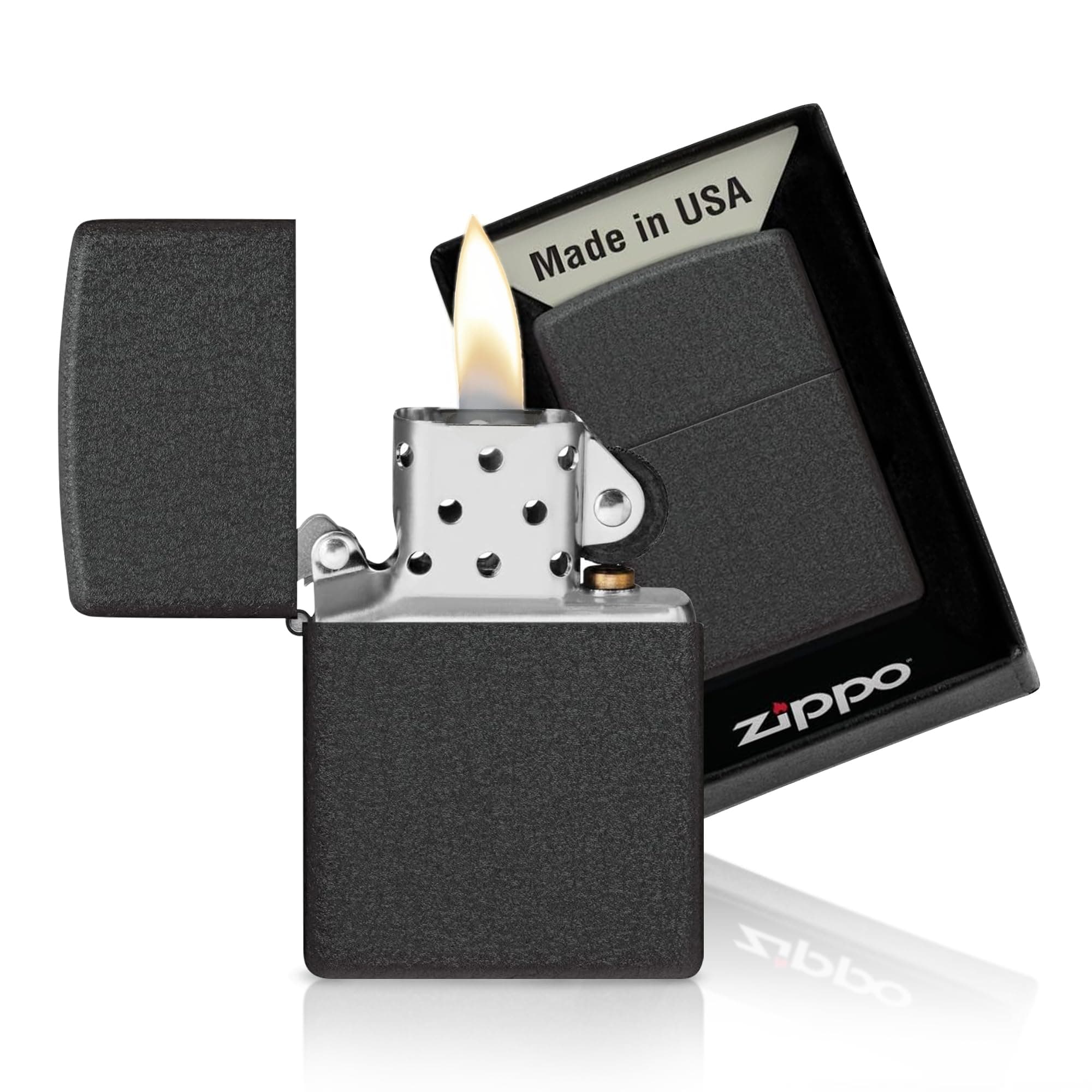 Zippo Sturmfeuerzeug - Black Crackle, Base Model - Nachfüllbar - Wiederverwendbar - Windfestes Design - Geschenkbox - Made in USA