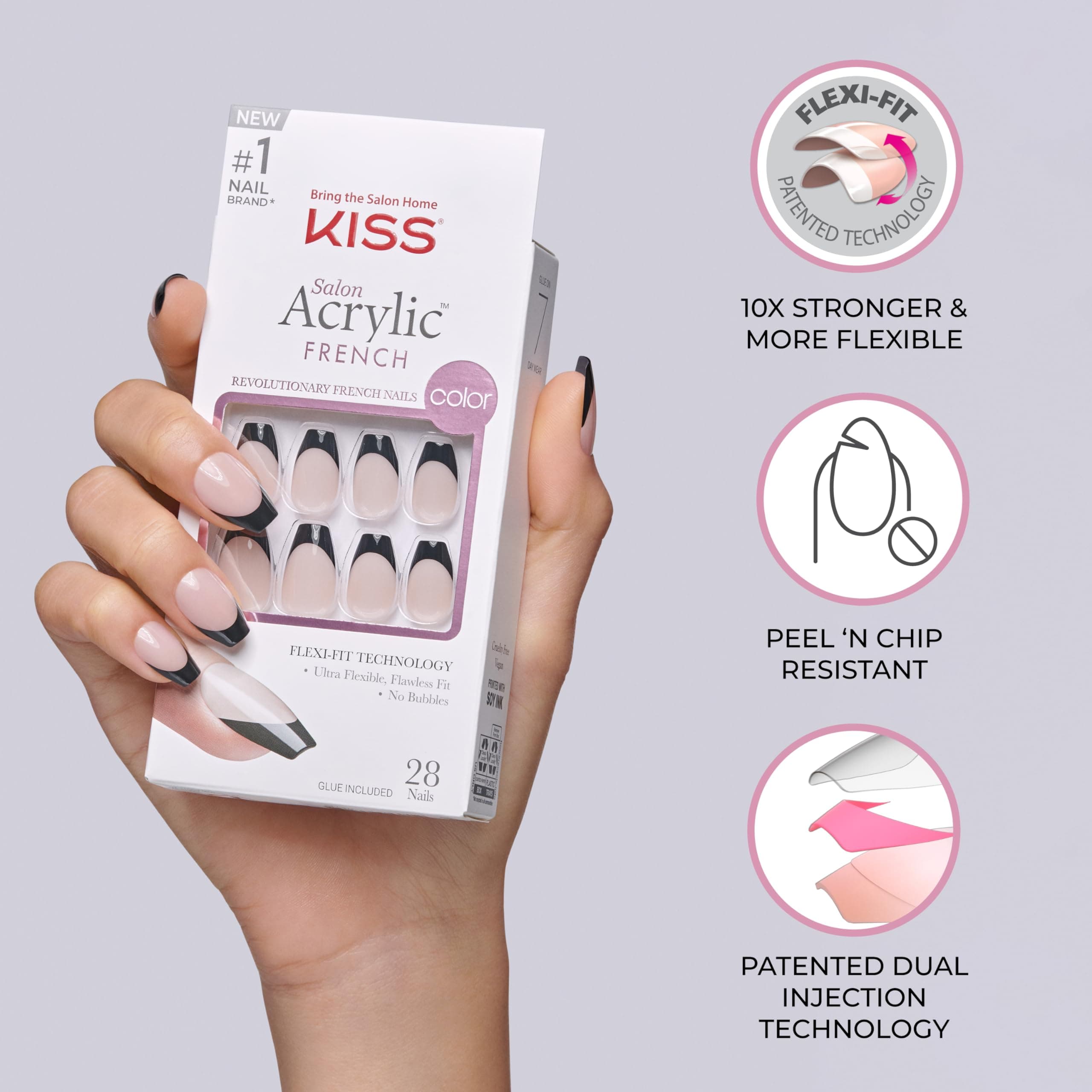 Acrylic Nude French Press-On Nails Kit - Squared Pink Kurze Kunstnägel, Dual Form Gel, Nagelaufbau-Effekt, komplettes Set mit Kleber für künstliche Nägel und Tips aus Gel Maniküre