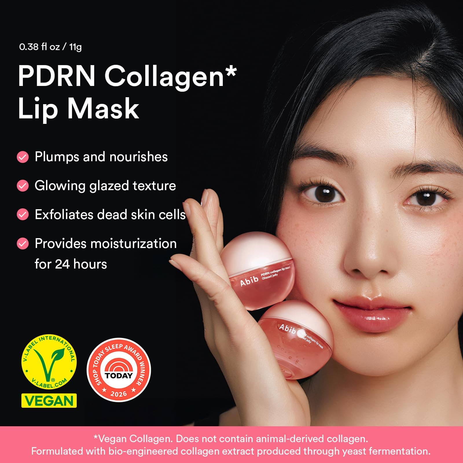 Abib Pdrn Collagen Lip Mask Glazed Jelly Koreanischer Lippenbutterbalsam, Nachtmaske, Feuchtigkeitspflege, Feuchtigkeitscreme Für Schuppige, Trockene Lippen, 0,38 Fl Oz