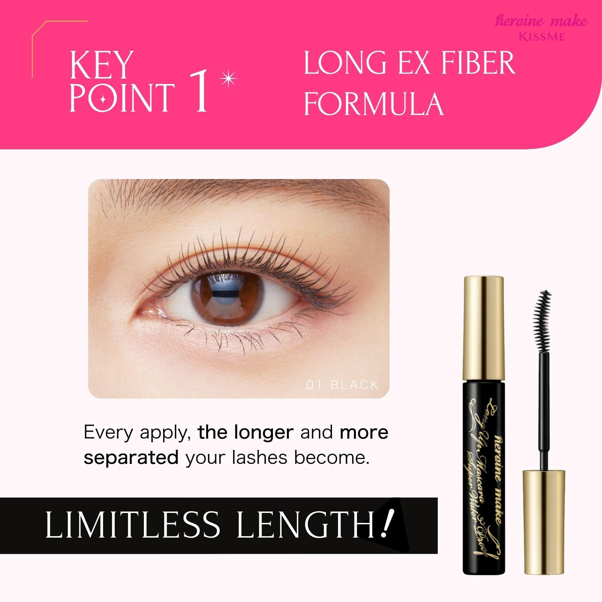 KISSME HEROINE MAKE Long UP Mascara Super Waterproof WP 01 Black