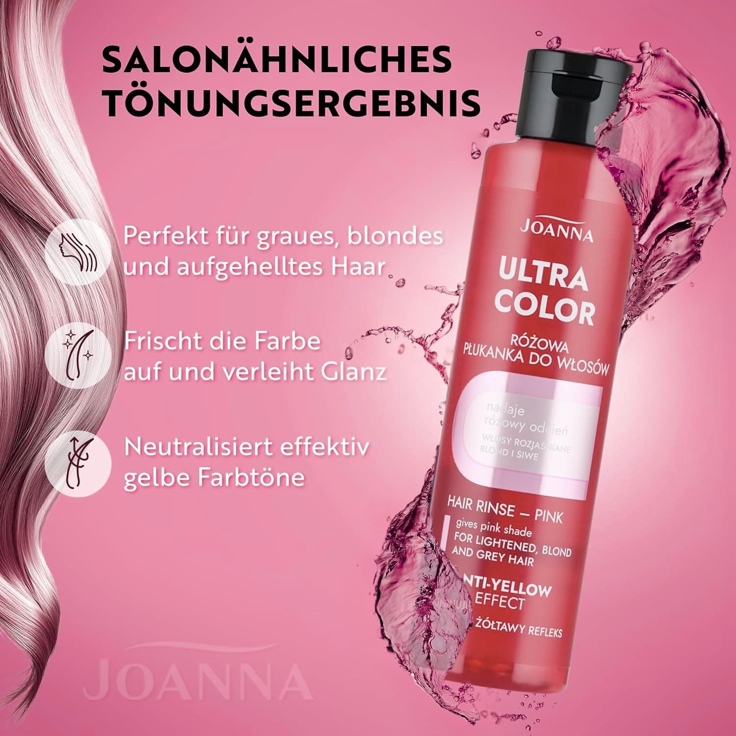 Joanna Ultra Color - Rozā krāsojošā balzams blondiem un gaišiem matiem - Pasteļrozā/Pink