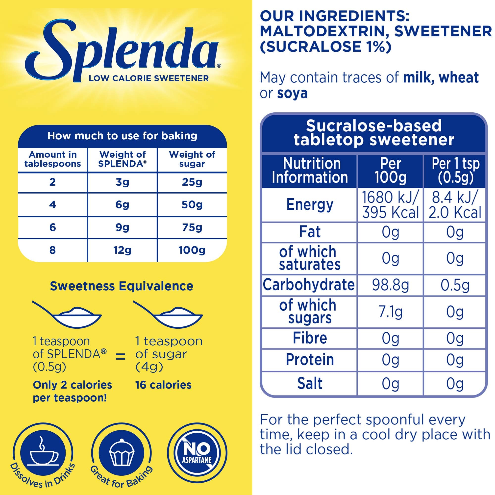 SPLENDA Granulēts cukura aizstājējs, 125 g