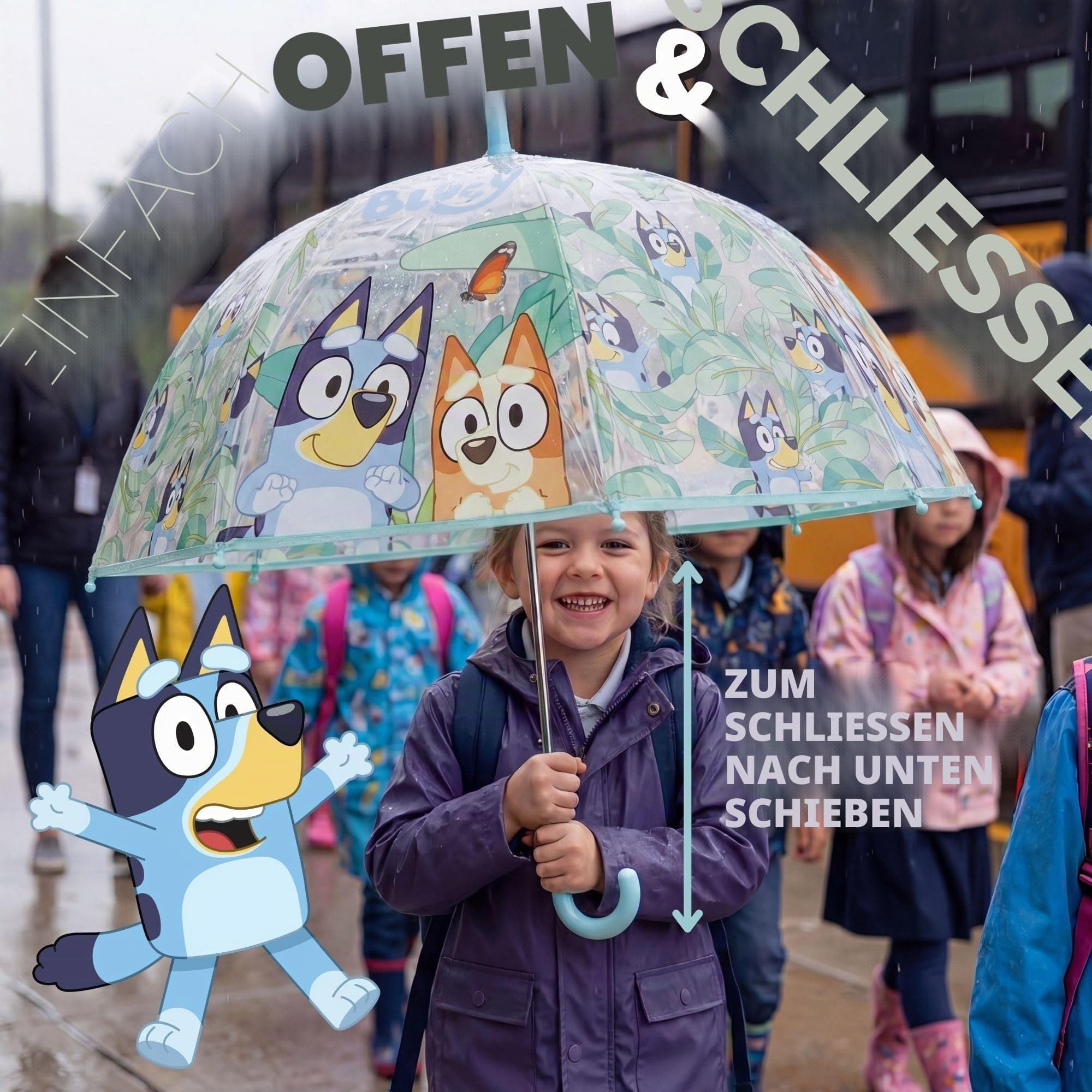 Kids Licensing Caurspīdīgs lietussargs bērniem, Bluey, 46 cm