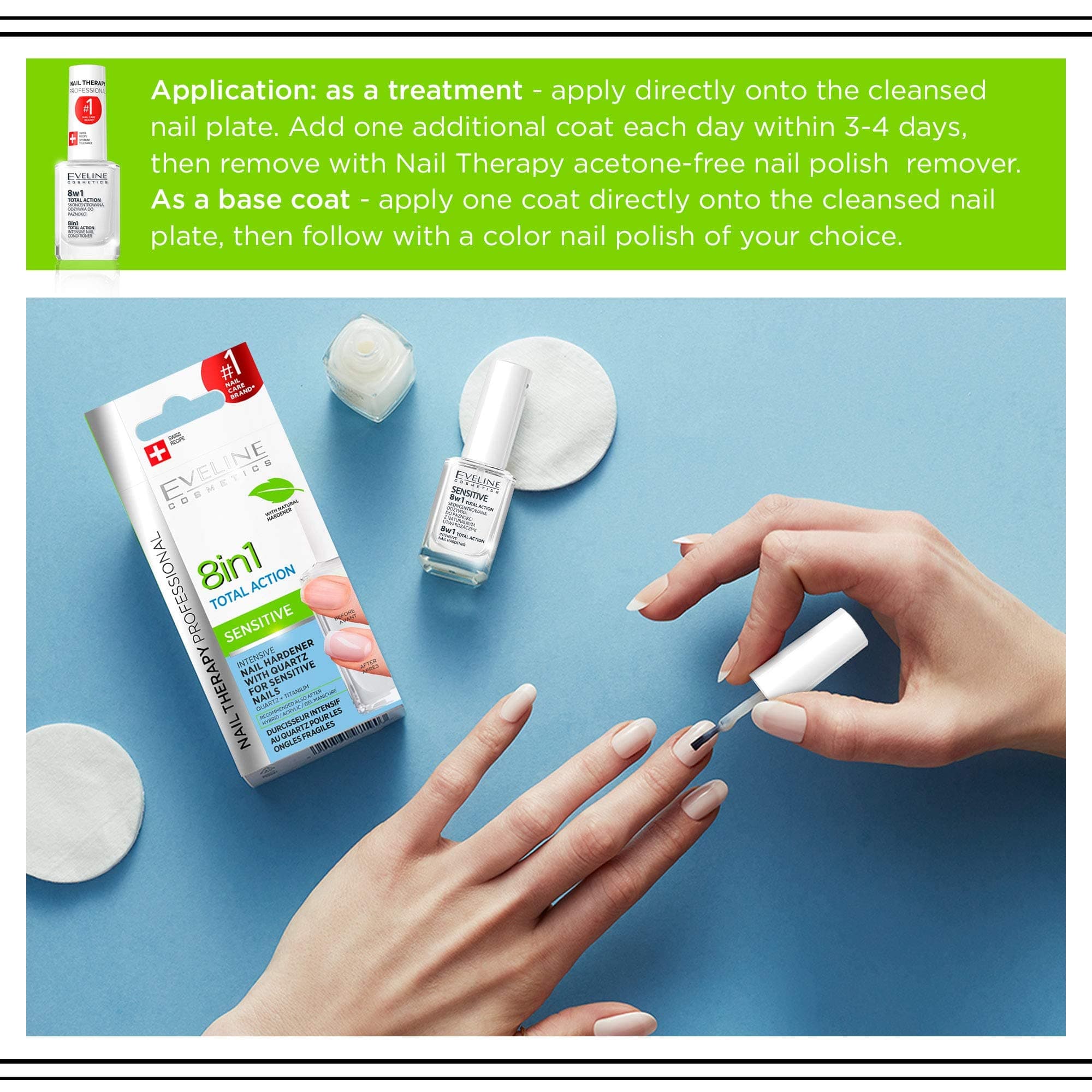 Eveline Cosmetics Nail Therapy Professional 8in1 Total Action Sensitive nagu stiprinātājs