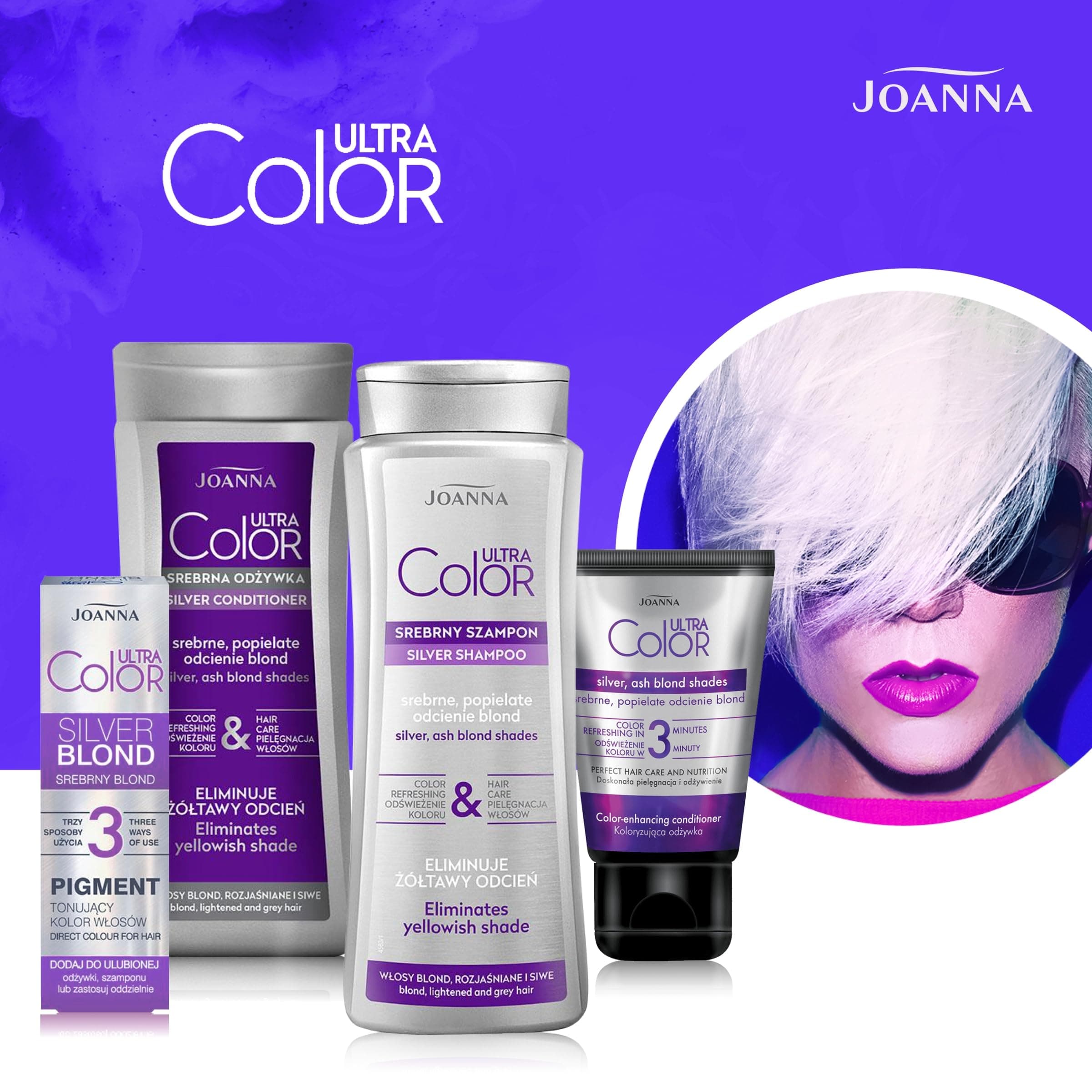 JOANNA Ultra Color Silber Šampūns pret dzelteniem toņiem sievietēm, 400 ml