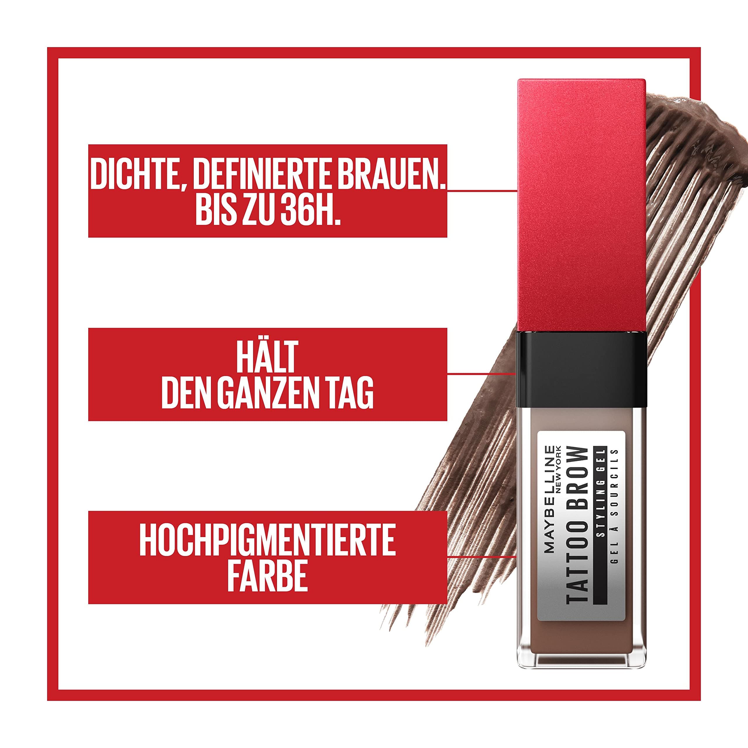 Maybelline New York Tattoo Brow 36H Styling Gel, 260 Deep Brown