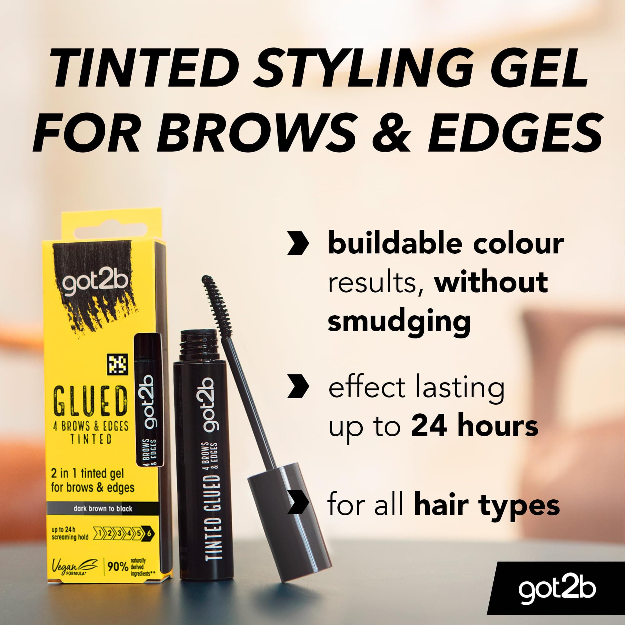 got2b Glued 4 Brows & Edges Tonējoš 2-in-1 gēls 16 ml Tumši brūns līdz melns