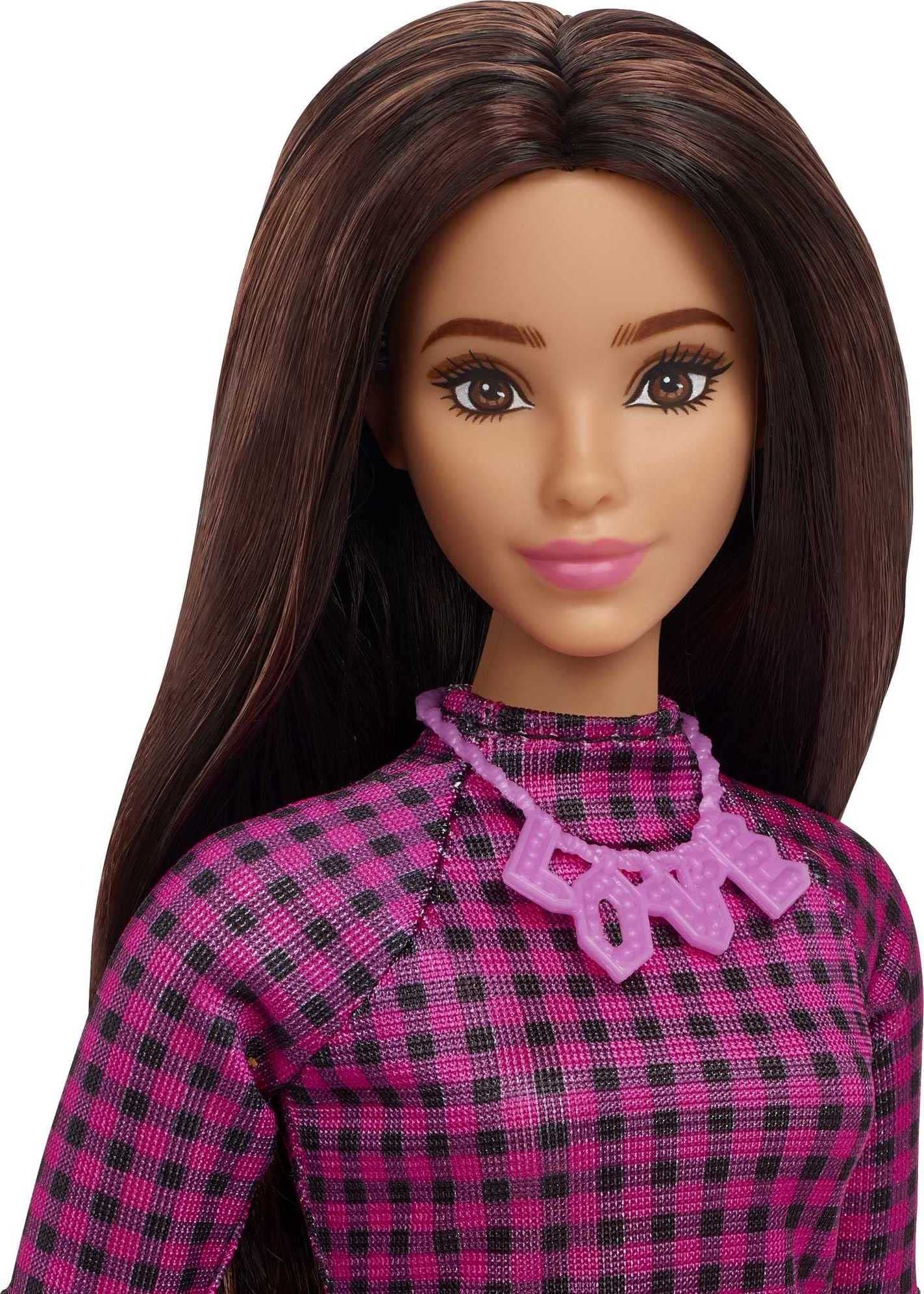 Barbie Fashionistas lelle ar brūniem matiem un svārku kleitu