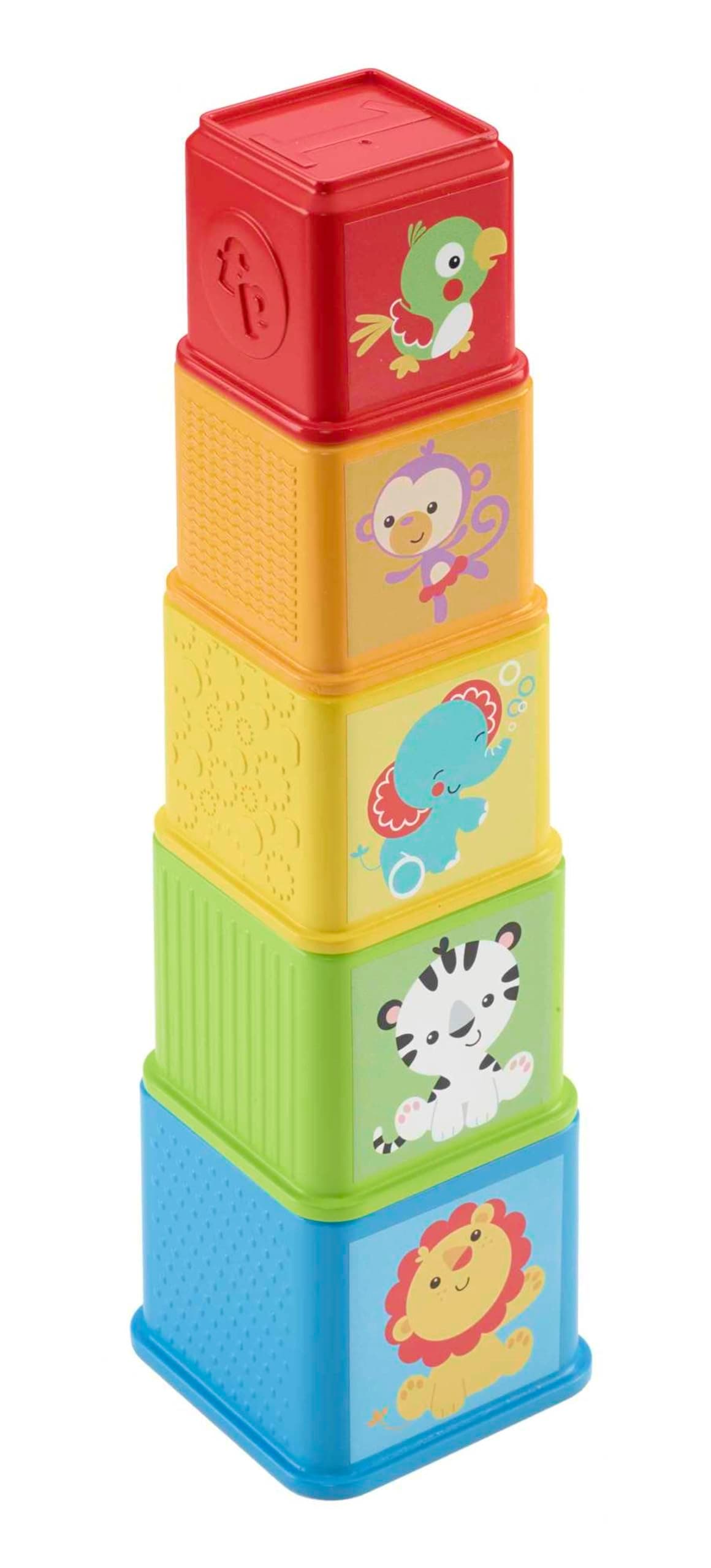 Fisher-Price Kraukšķīgie kluči - 5 kluči ar figūrām, cipariem un priekšmetiem
