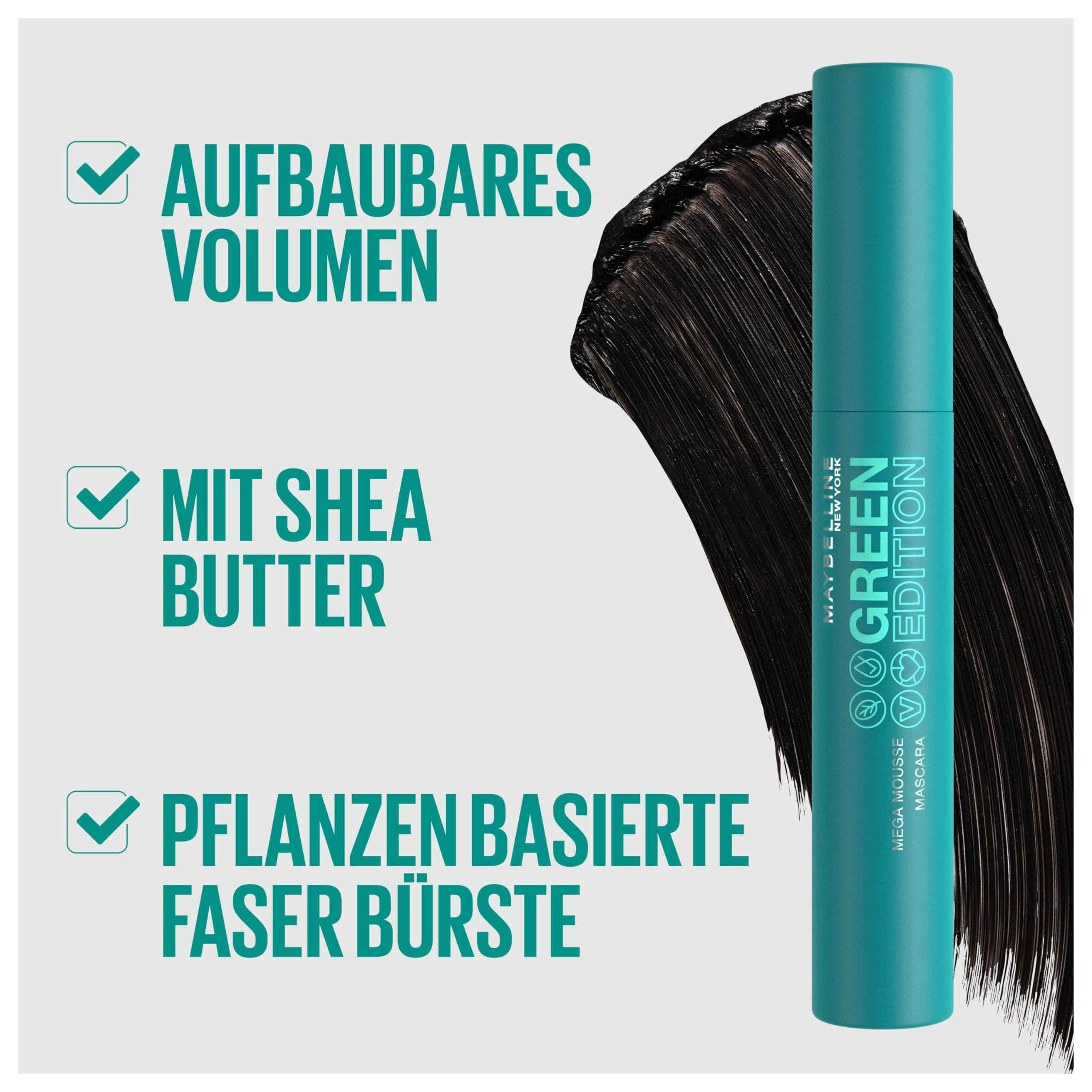 Maybelline New York Green Edition Mega skropstu tuša, 02 Very Black