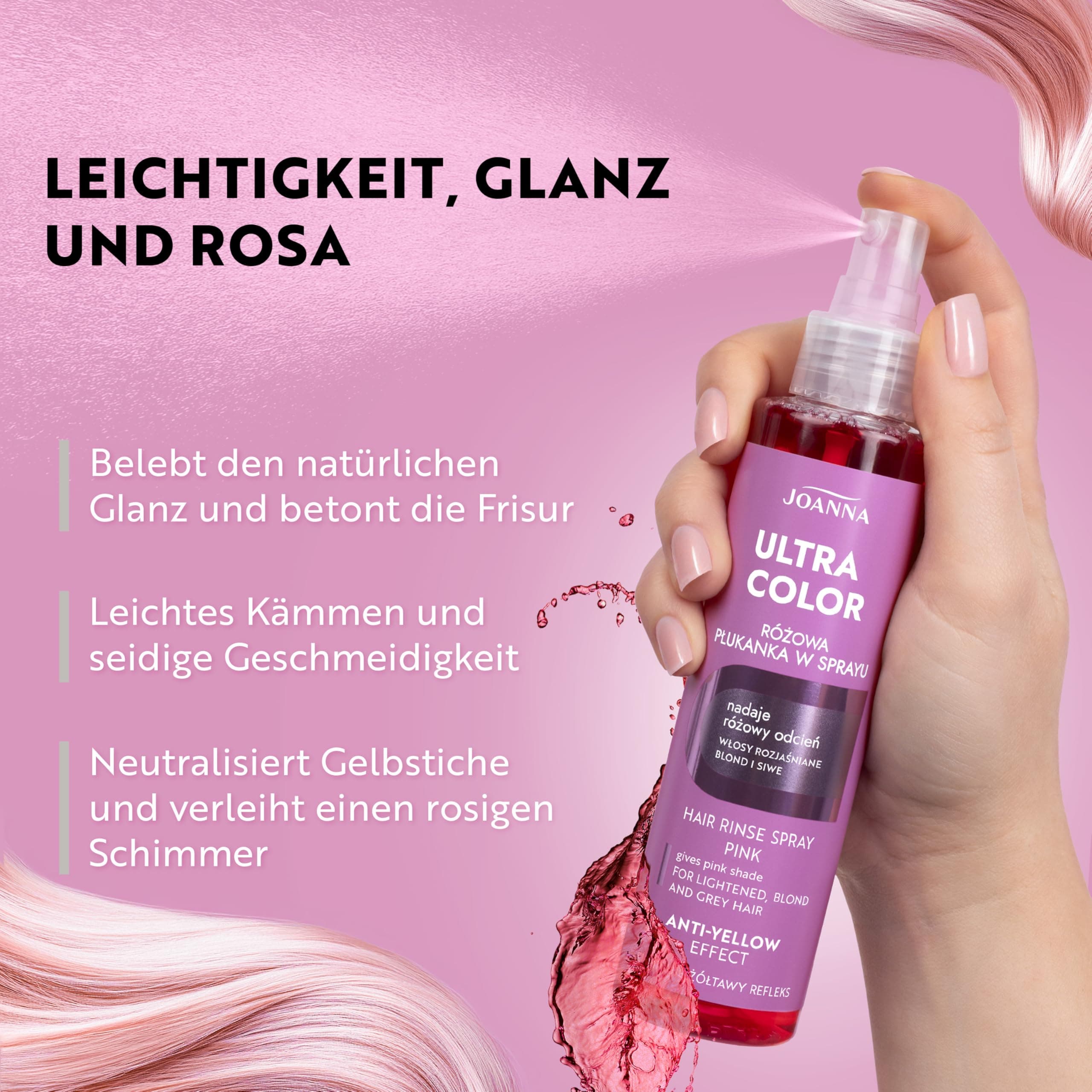 Joanna Ultra Color - Rožā krāsas balzams matu aerosolā