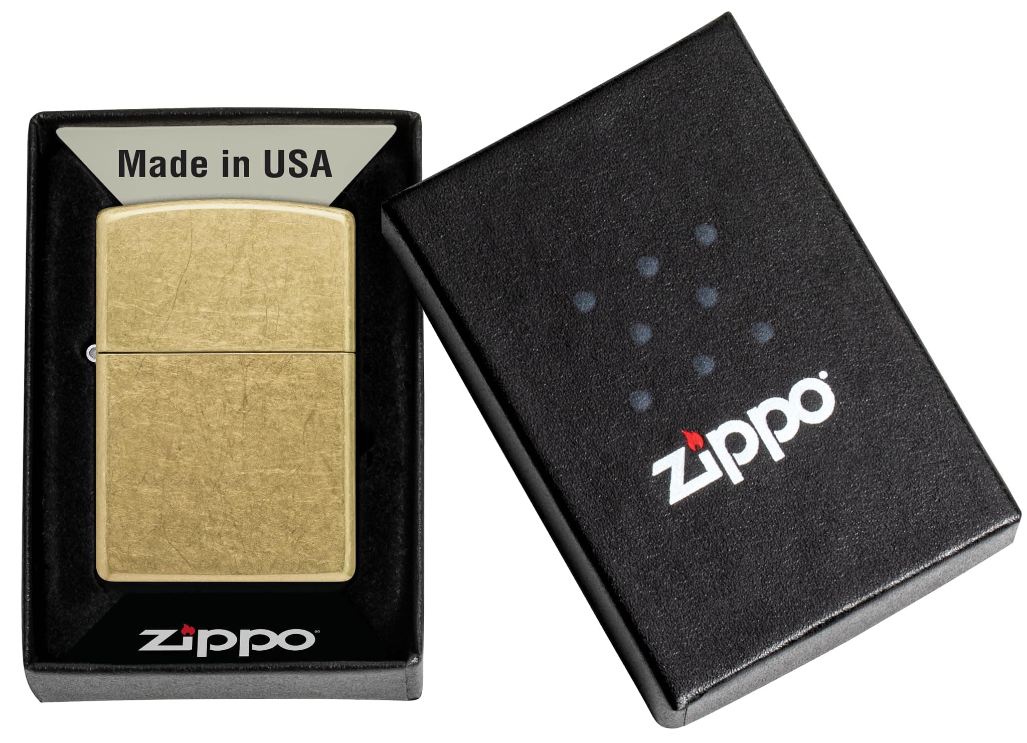 Zippo Sturmfeuerzeug - Street Brass, Base Model - Nachfüllbar - Wiederverwendbar - Windfestes Design - Geschenkbox - Made in USA
