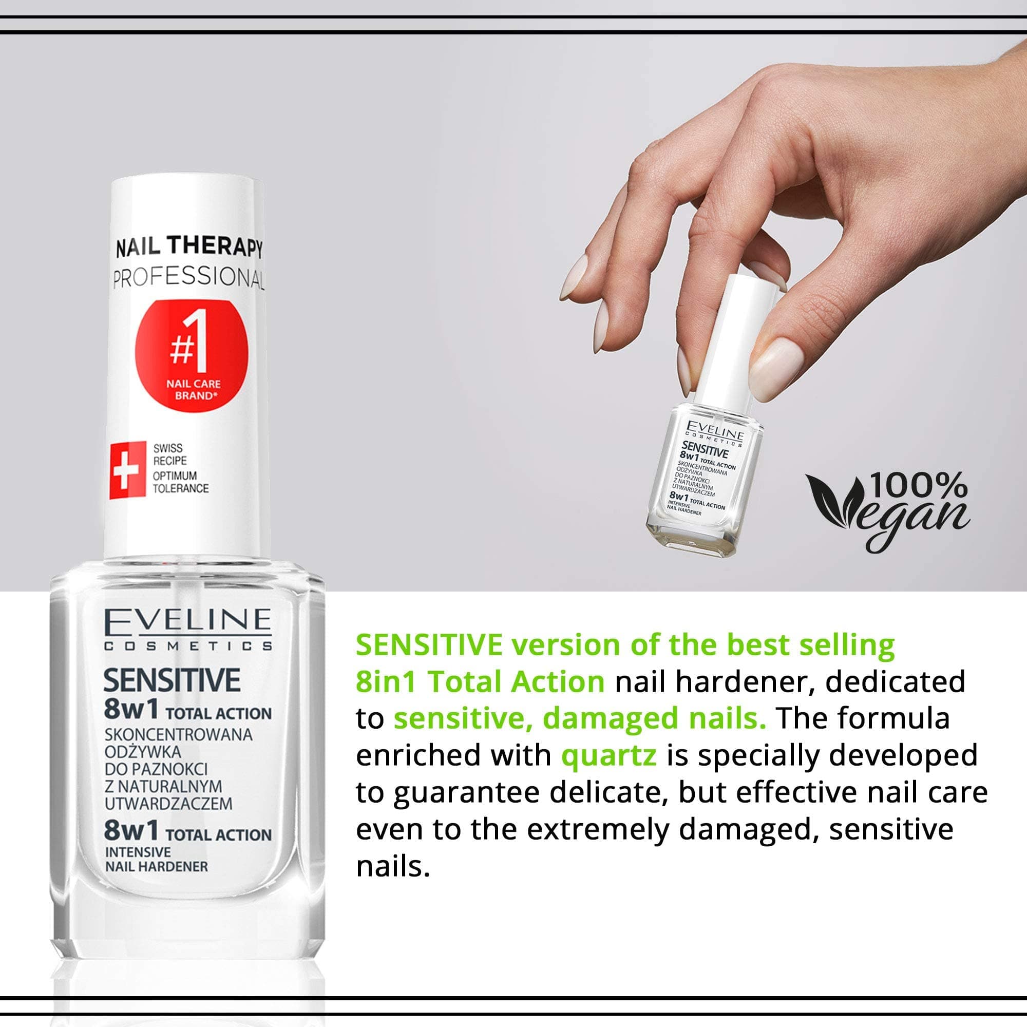 Eveline Cosmetics Nail Therapy Professional 8in1 Total Action Sensitive nagu stiprinātājs