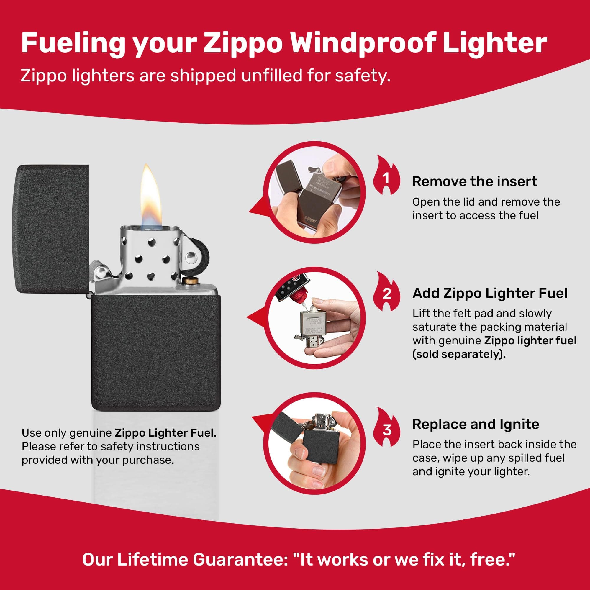 Zippo Sturmfeuerzeug - Black Crackle, Base Model - Nachfüllbar - Wiederverwendbar - Windfestes Design - Geschenkbox - Made in USA