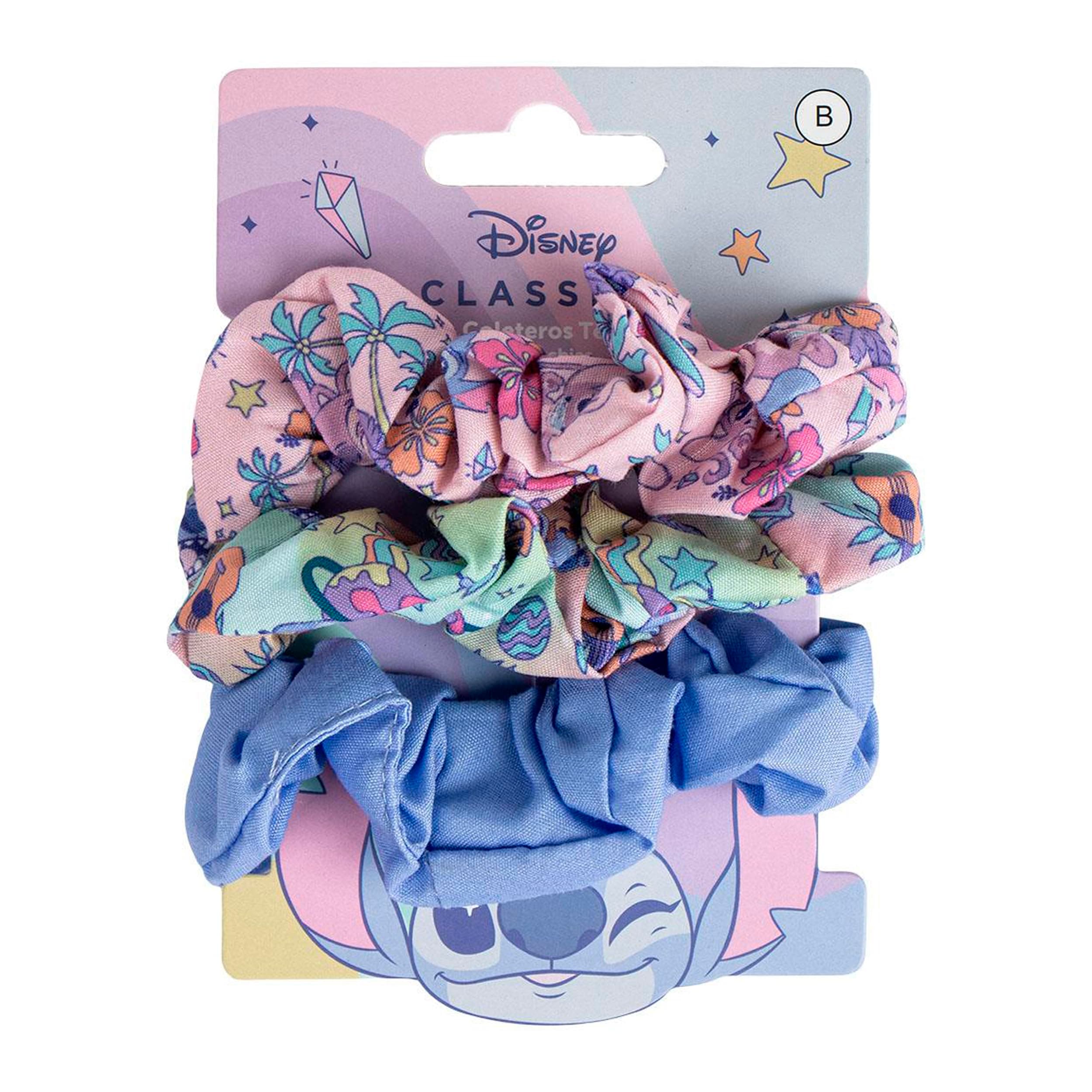 Disney Stitch Haargummis für Mädchen und Frauen, rutschfester und weicher Pferdeschwanzhalter - 3 Haargummis Set (2 bedruckt, 1 einfarbig)