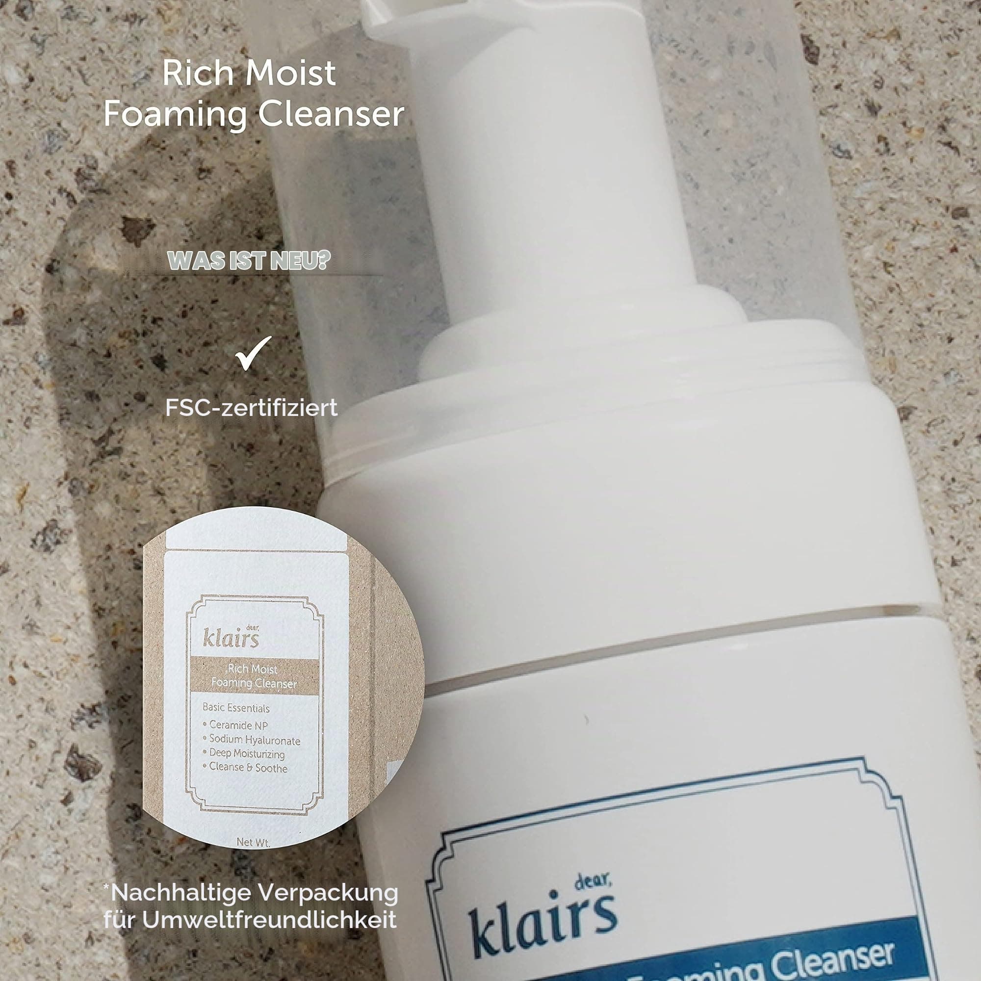 DearKlairs K-Beauty Skincare Rich Moist Foaming Cleanser, 3,4 fl oz (100 ml)