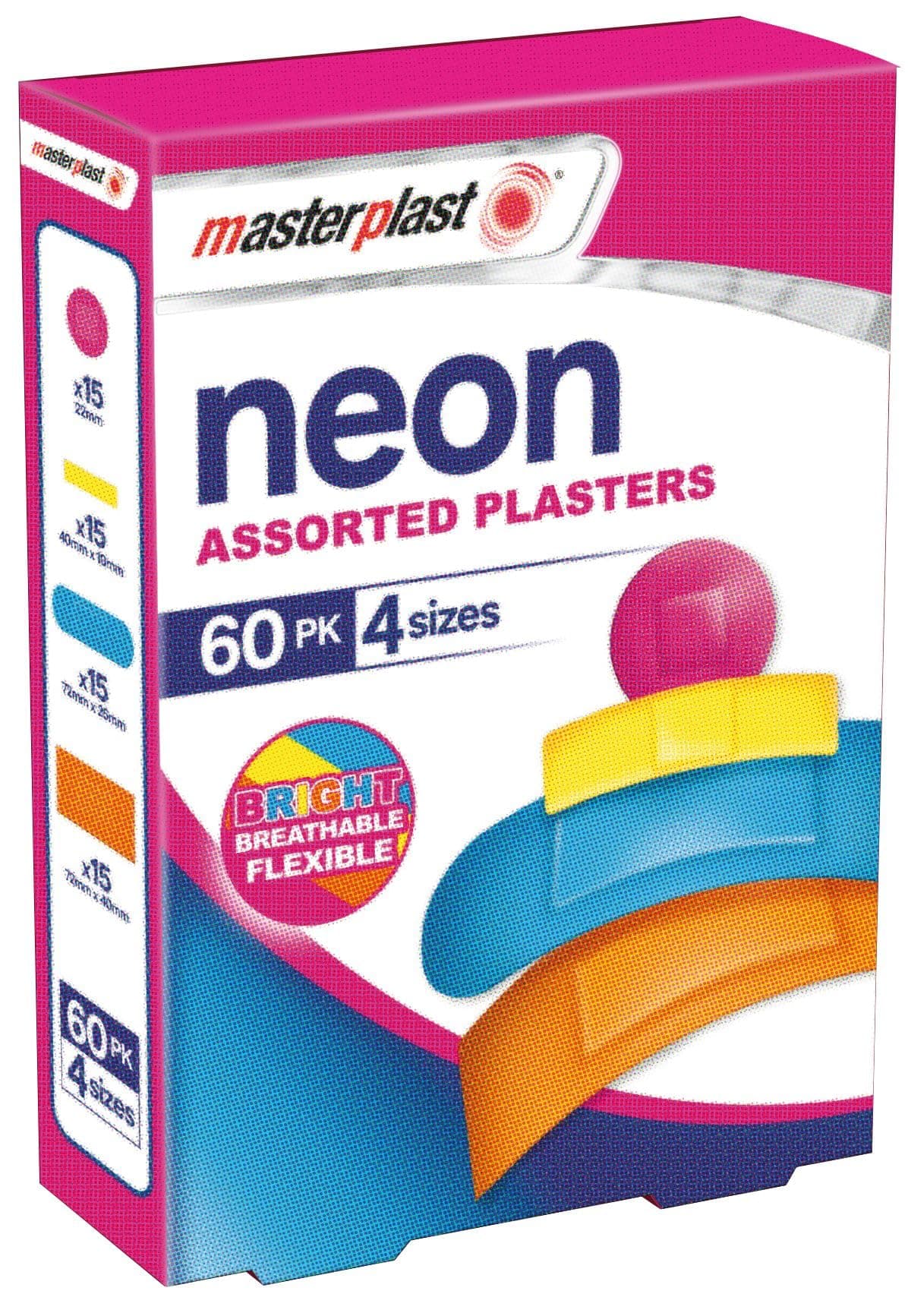 Masterplast Neon Pflaster, sortiert, 60 Stück, 4 Größen