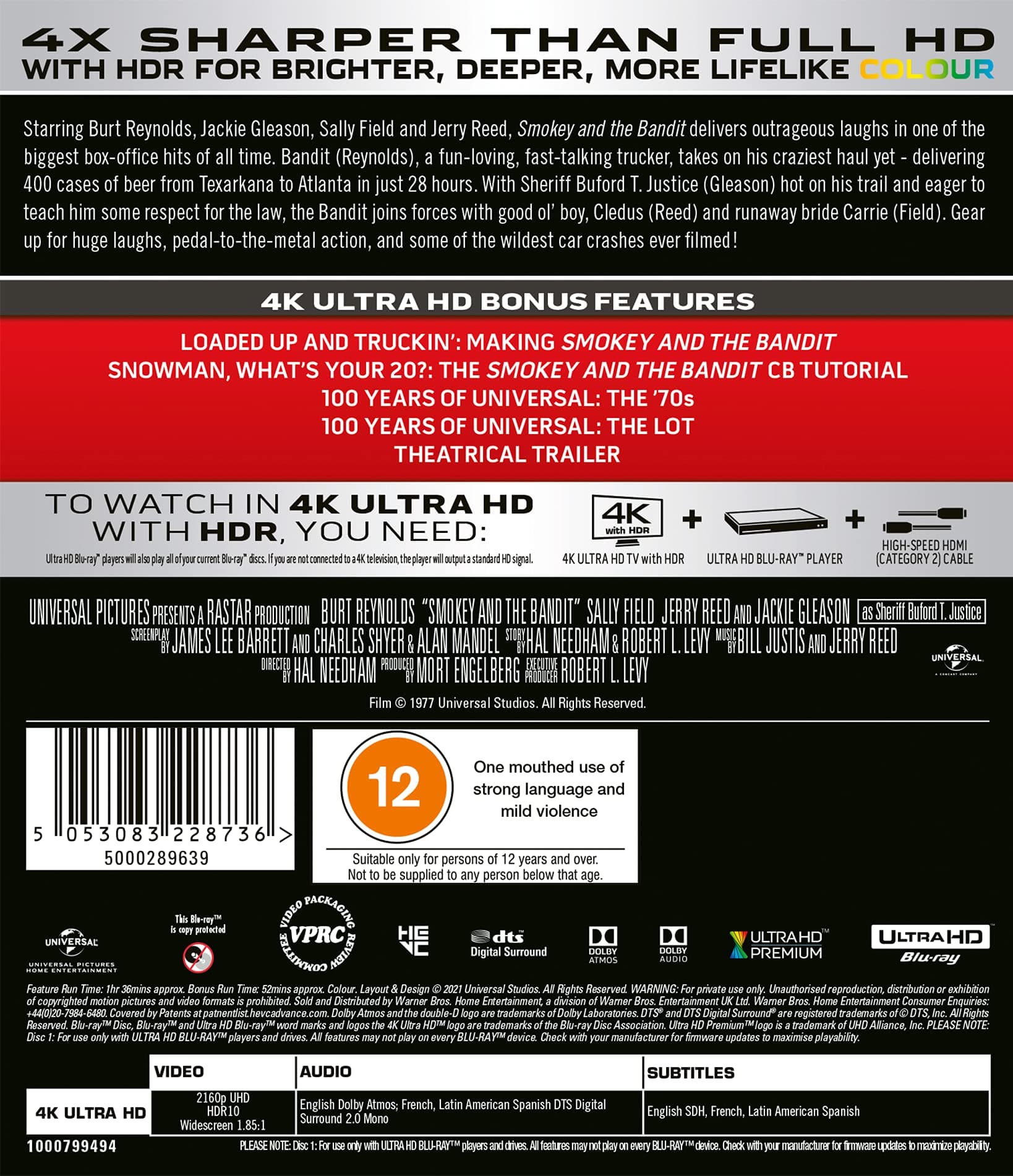 Smokey and the Bandit [4K Ultra-HD] [1977] [Region Free] [Blu-ray]
