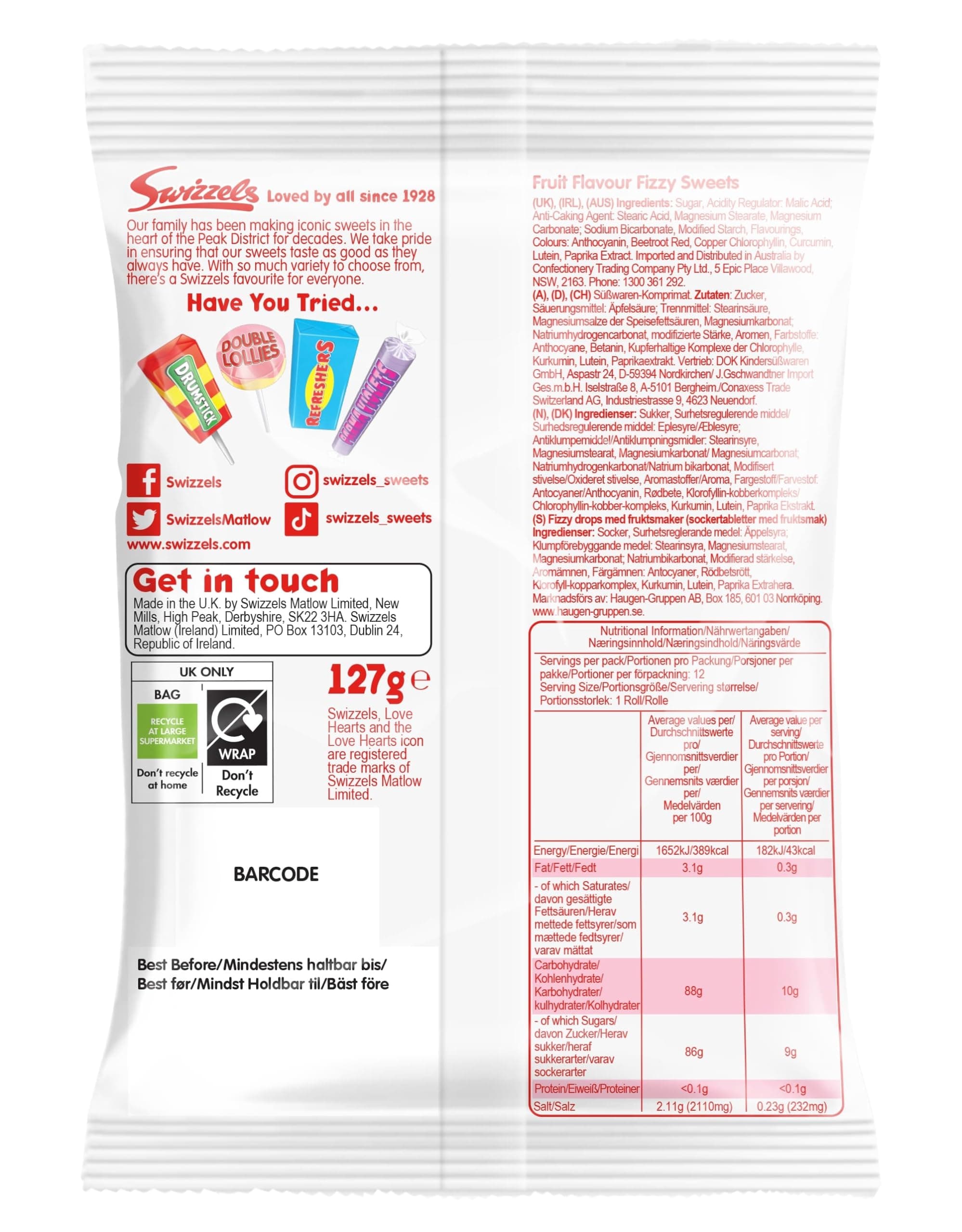 Swizzels Originell Love Hearts - Konfektes 127G
