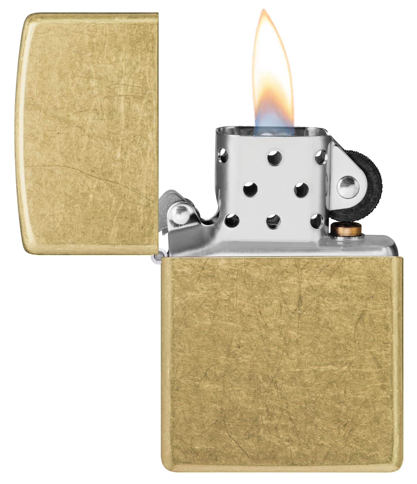 Zippo Sturmfeuerzeug - Street Brass, Base Model - Nachfüllbar - Wiederverwendbar - Windfestes Design - Geschenkbox - Made in USA