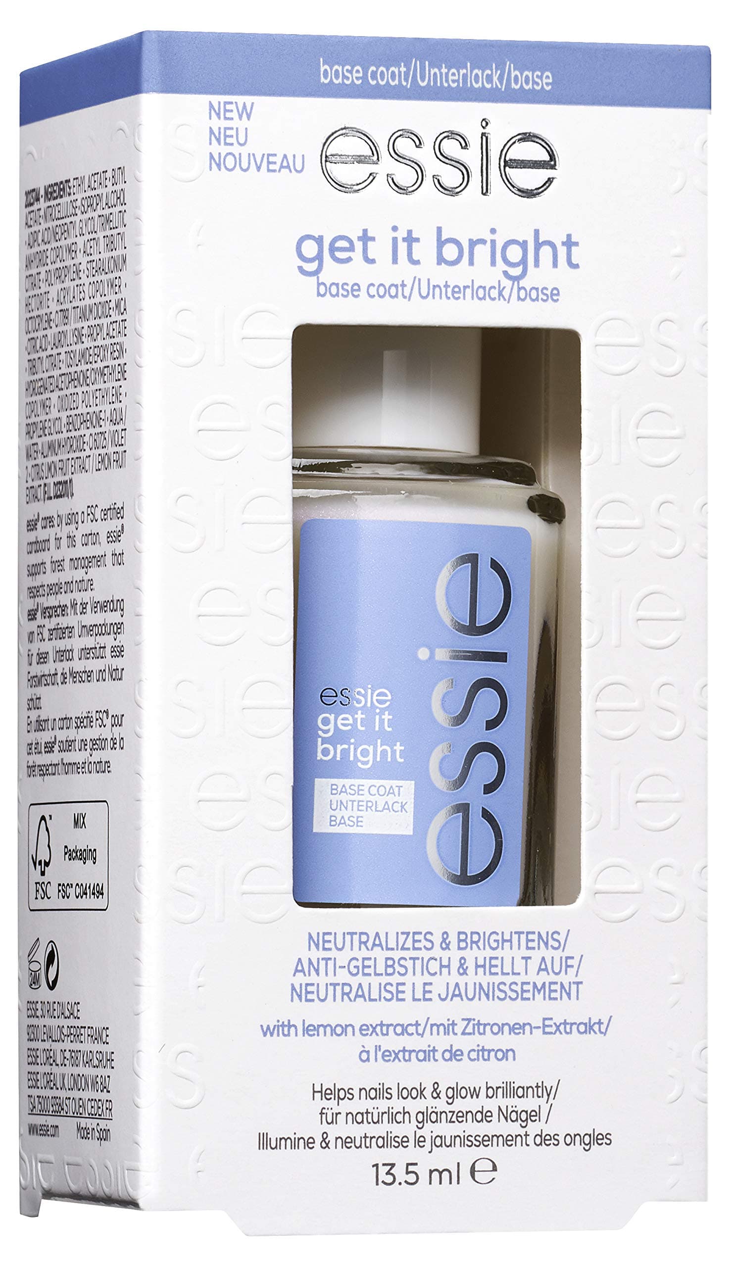 essie Base Coat get it bright nagu bāze