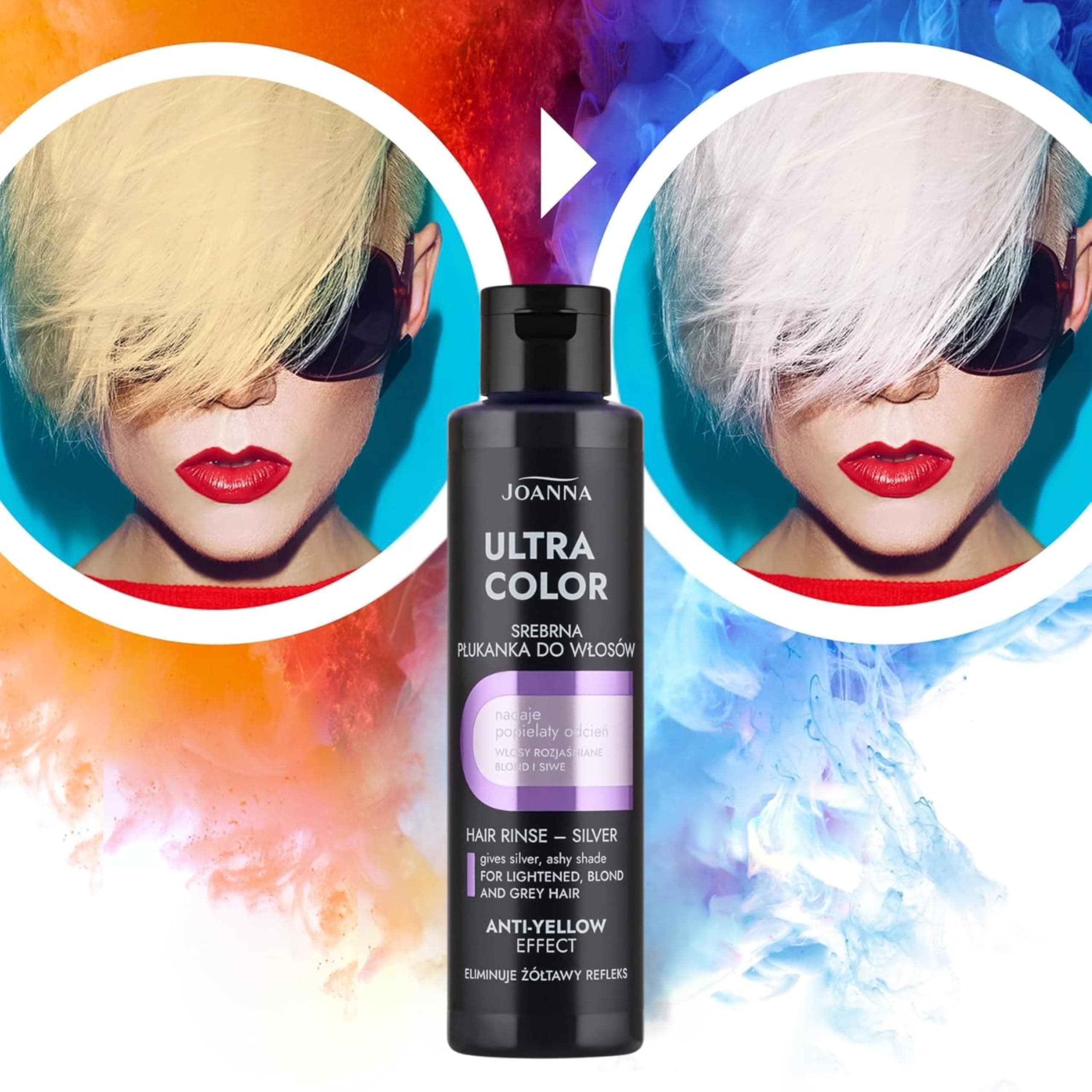 JOANNA Ultra Color sudraba tonējošā balzāma matu kopšanai pret dzeltenumu, pelēks