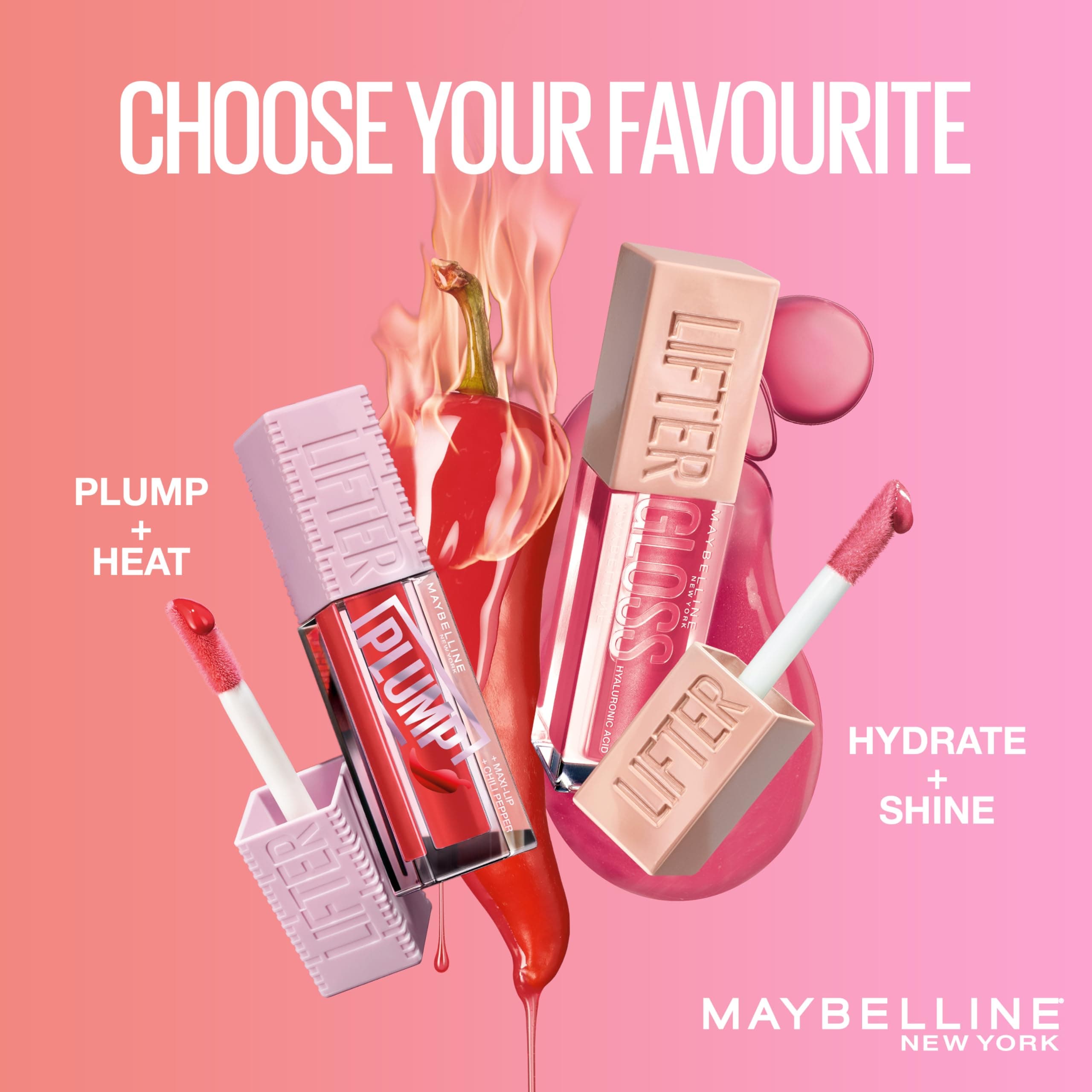Maybelline New York Glänzender Lipgloss für sichtbar vergrößerte Lippen, Falten mildernd, Mit Maxilip und Chili, Lifter Plump, Farbe: Nr. 004 Red Flag, 1 x 5,4 ml
