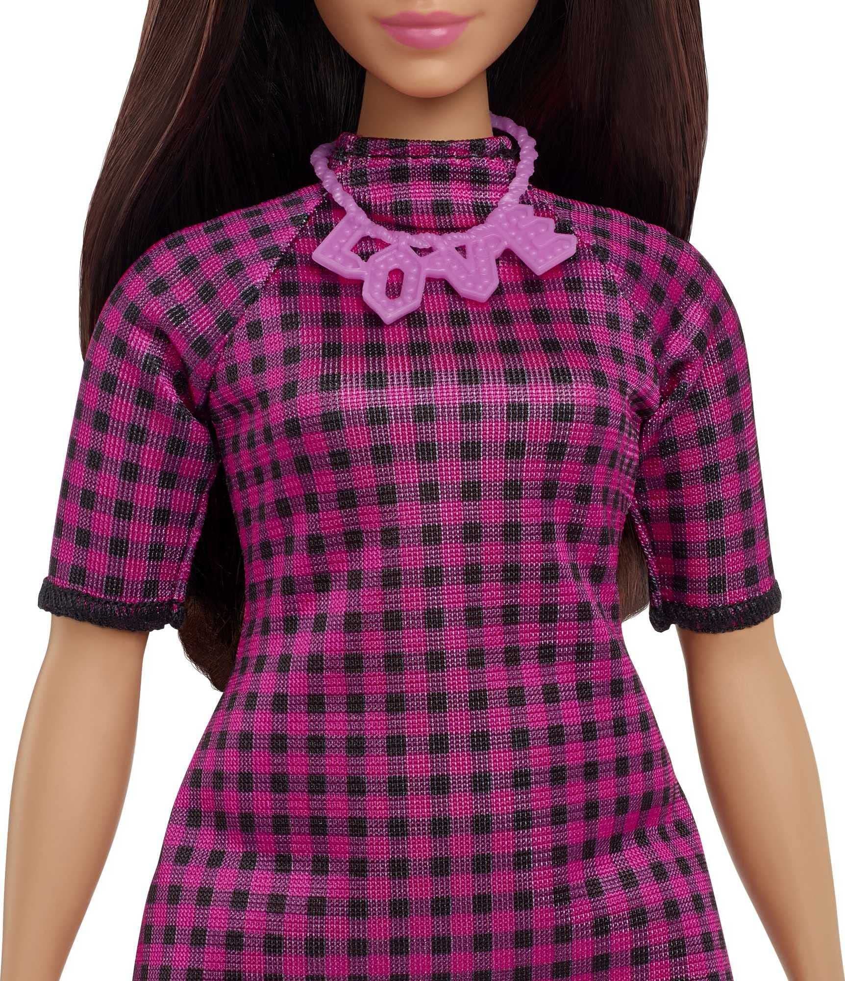 Barbie Fashionistas lelle ar brūniem matiem un svārku kleitu