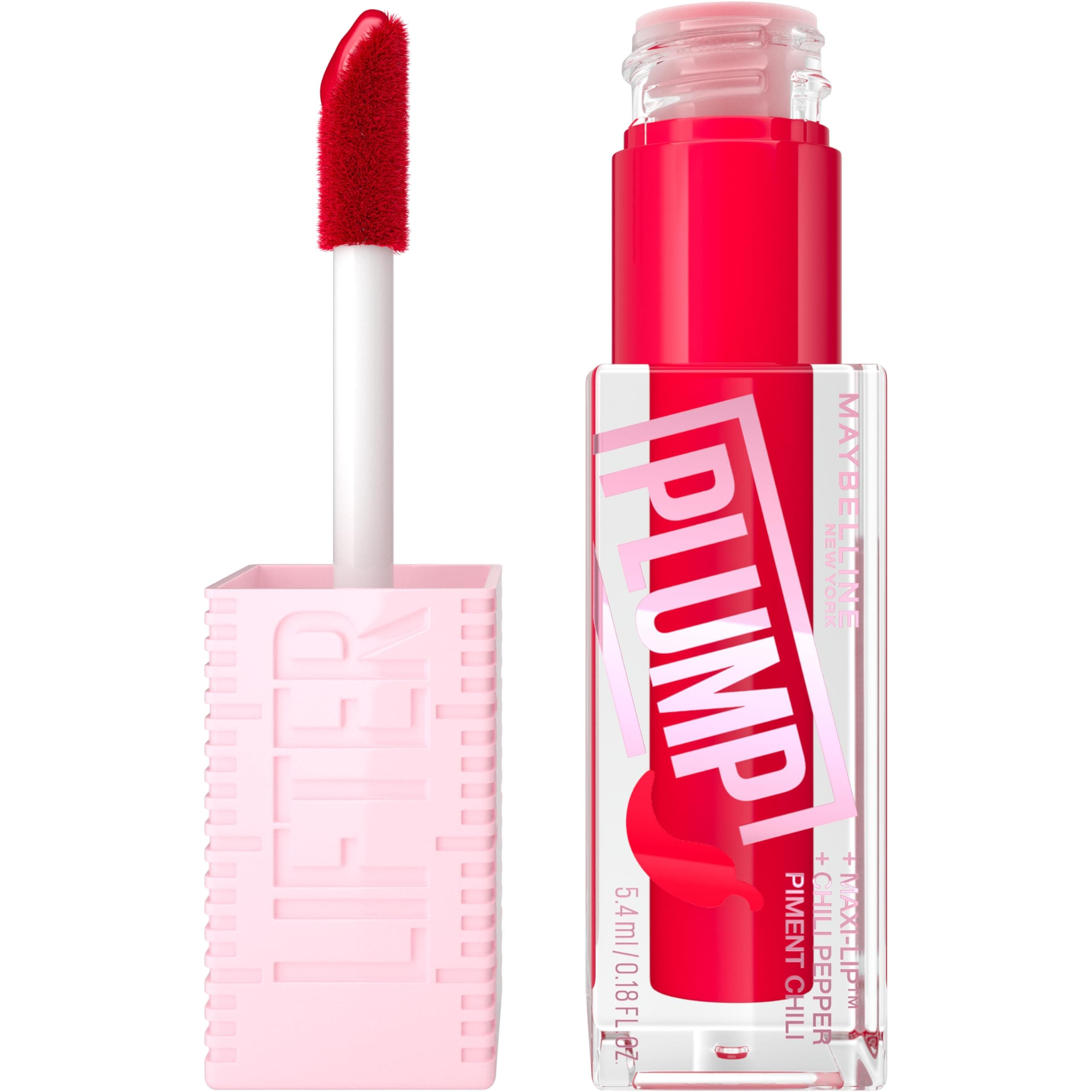 Maybelline New York Glänzender Lipgloss für sichtbar vergrößerte Lippen, Falten mildernd, Mit Maxilip und Chili, Lifter Plump, Farbe: Nr. 004 Red Flag, 1 x 5,4 ml